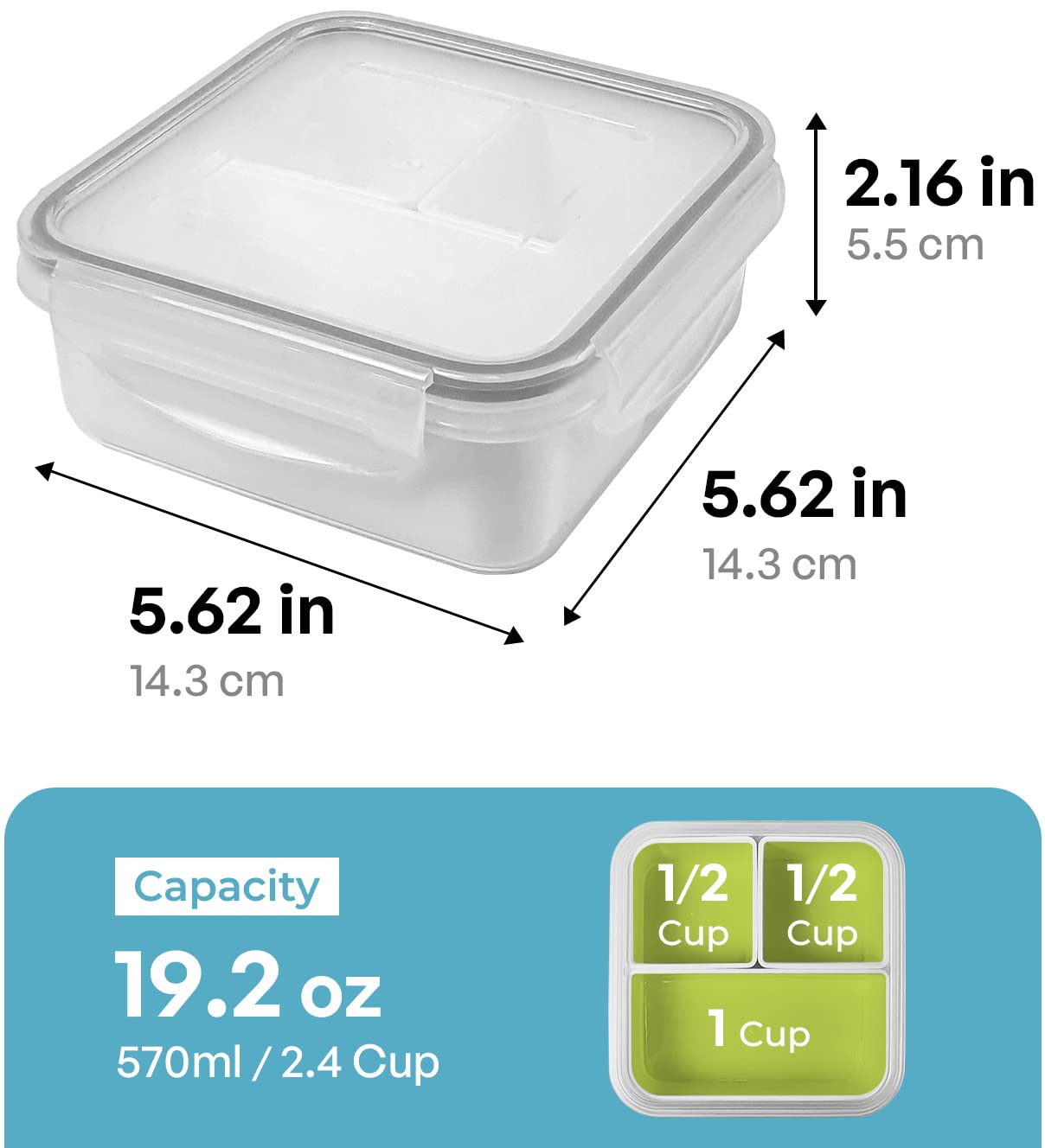 Carrotez Food Storage Containers, 3 Compartment Portion Control Container, Snack Container For Adults, Microwave Safe, Bpa Free,