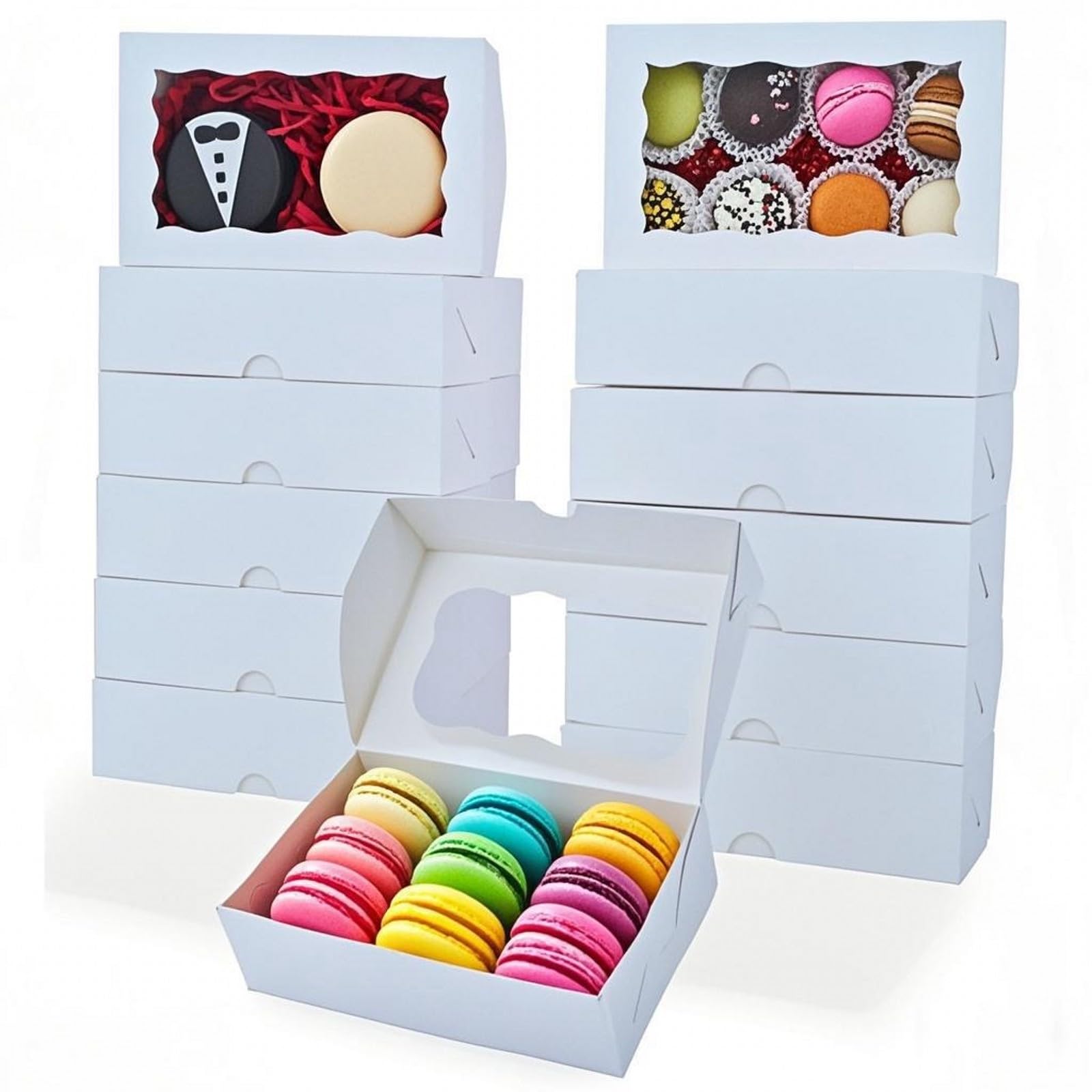 RomanticBaking 15 Pack White 7 x 4 3/8 x 1 1/2inches Cookies Boxes with Window Bakery Boxes Cakesicle Boxes Pretzel Boxes for We