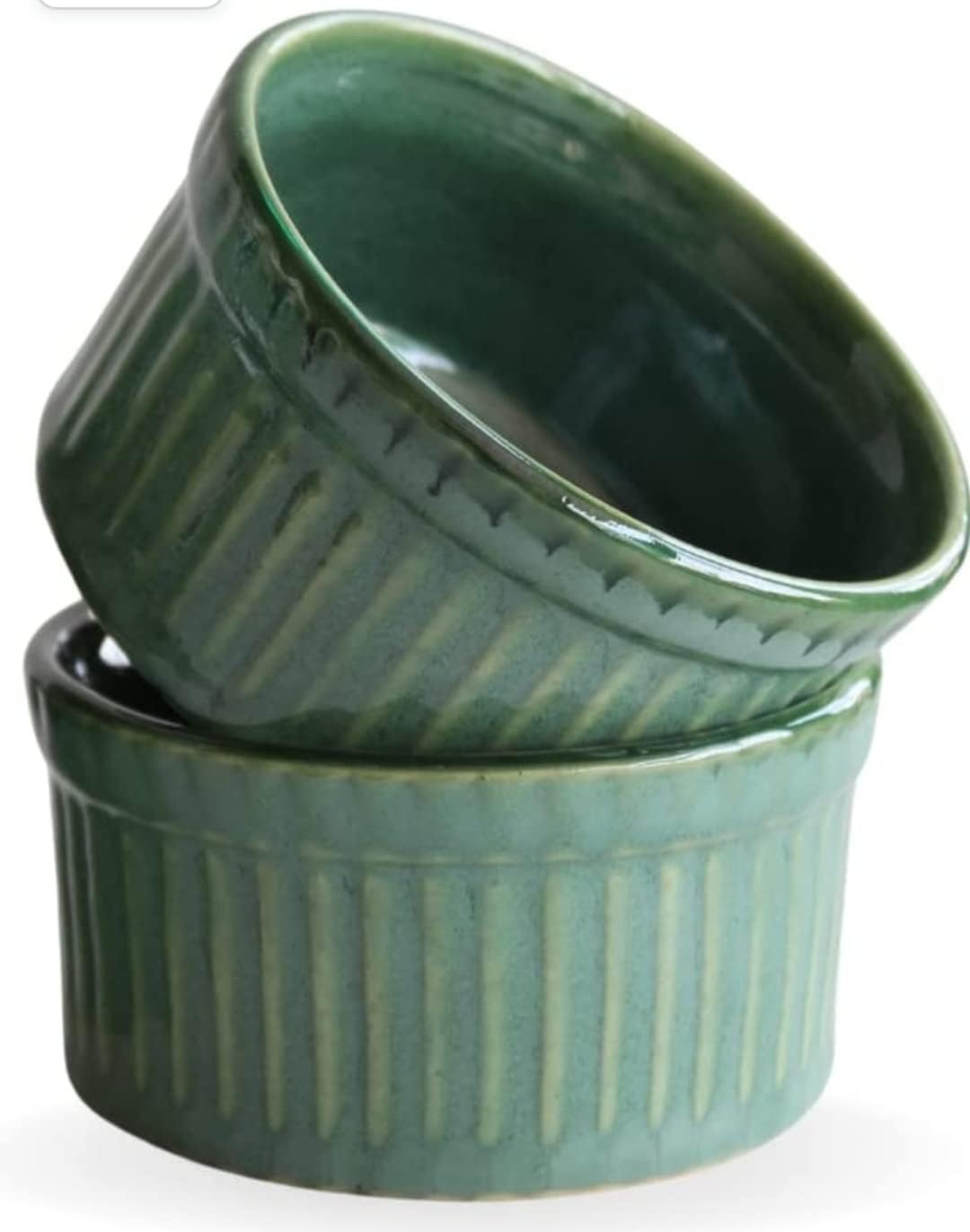 Mirakii Ceramic Green Glossy Ramekin Bowl 150Ml Set Of 2, Microwave And Dishwasher Safe For Baking And Serving