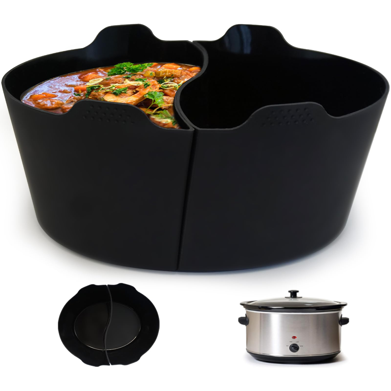 Magikichen Silicone Crock pot Liners,Slow Cooker Liners,8 Quart Oval Reusable Crock pot Divider Insert,BPA-Free, Dishwasher Safe