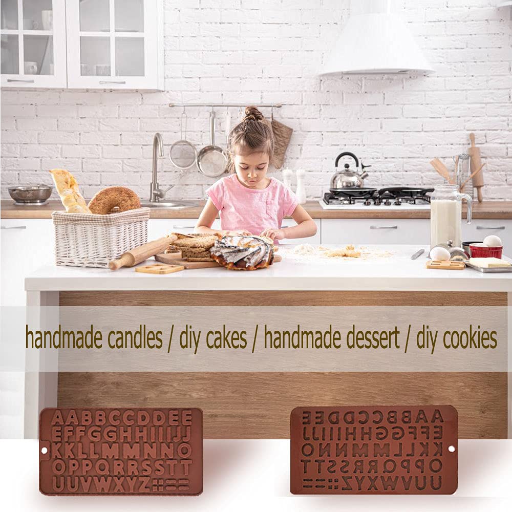 5 Pcs Letter And Number Fondant Molds, Veinardyl 0-9 Number A-Z Letter Alphabet Handmade Silicone Candy Chocolate Molds Baking M