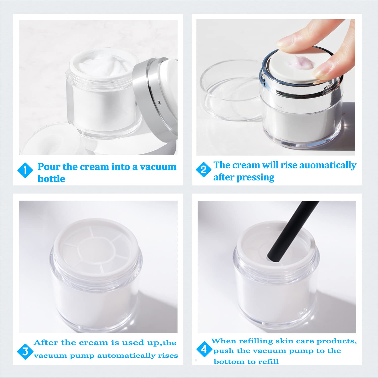 Cream Jar Vacuum Bottle With Cosmetic Spatula,Tsa Approved Travel Bottles-Refillable Travel Size Containers For Creams Gels Loti