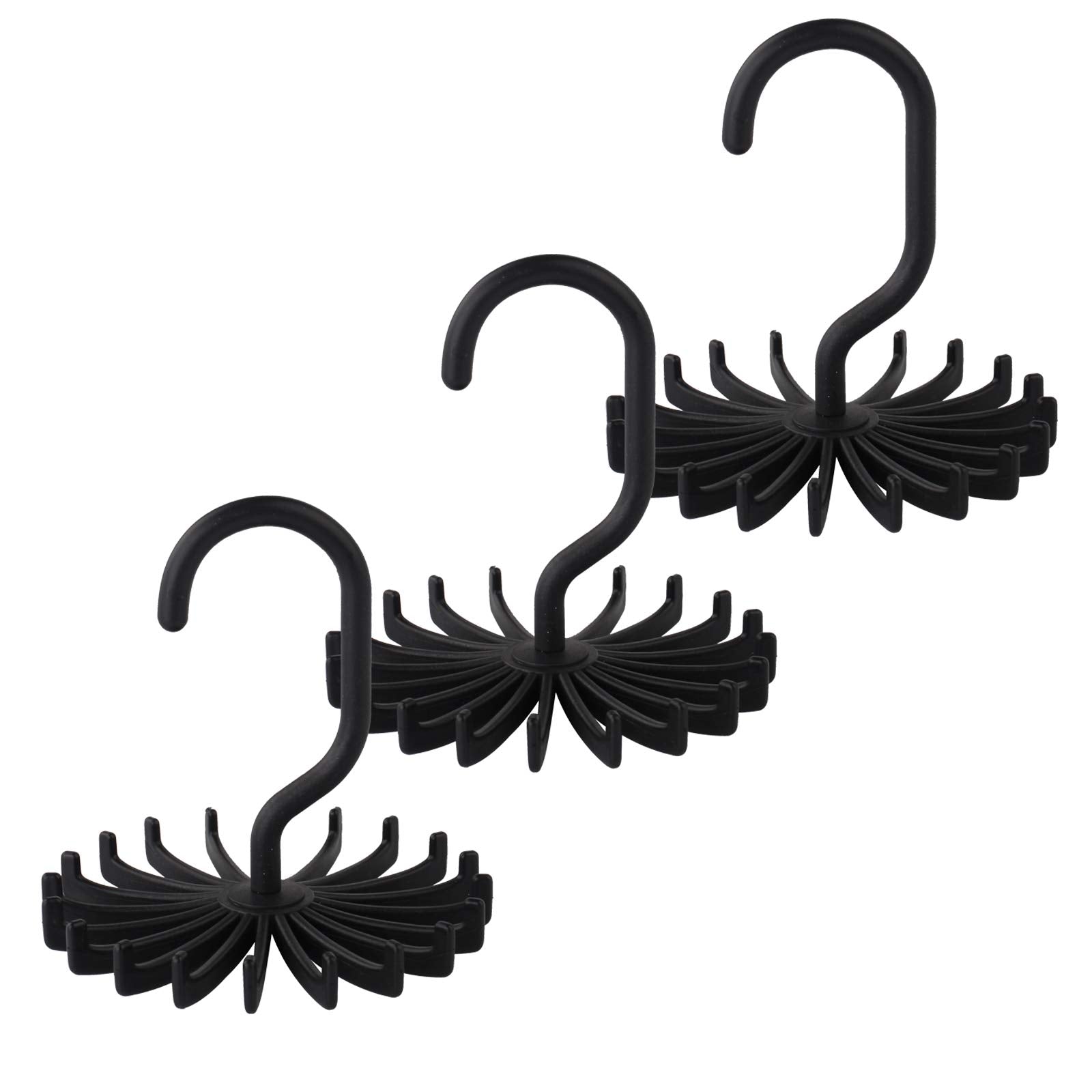Z Zicome 3 Pack Twirl Ties Rack Closet Organizer Tie Hanger Hook Headband Holder (Black)