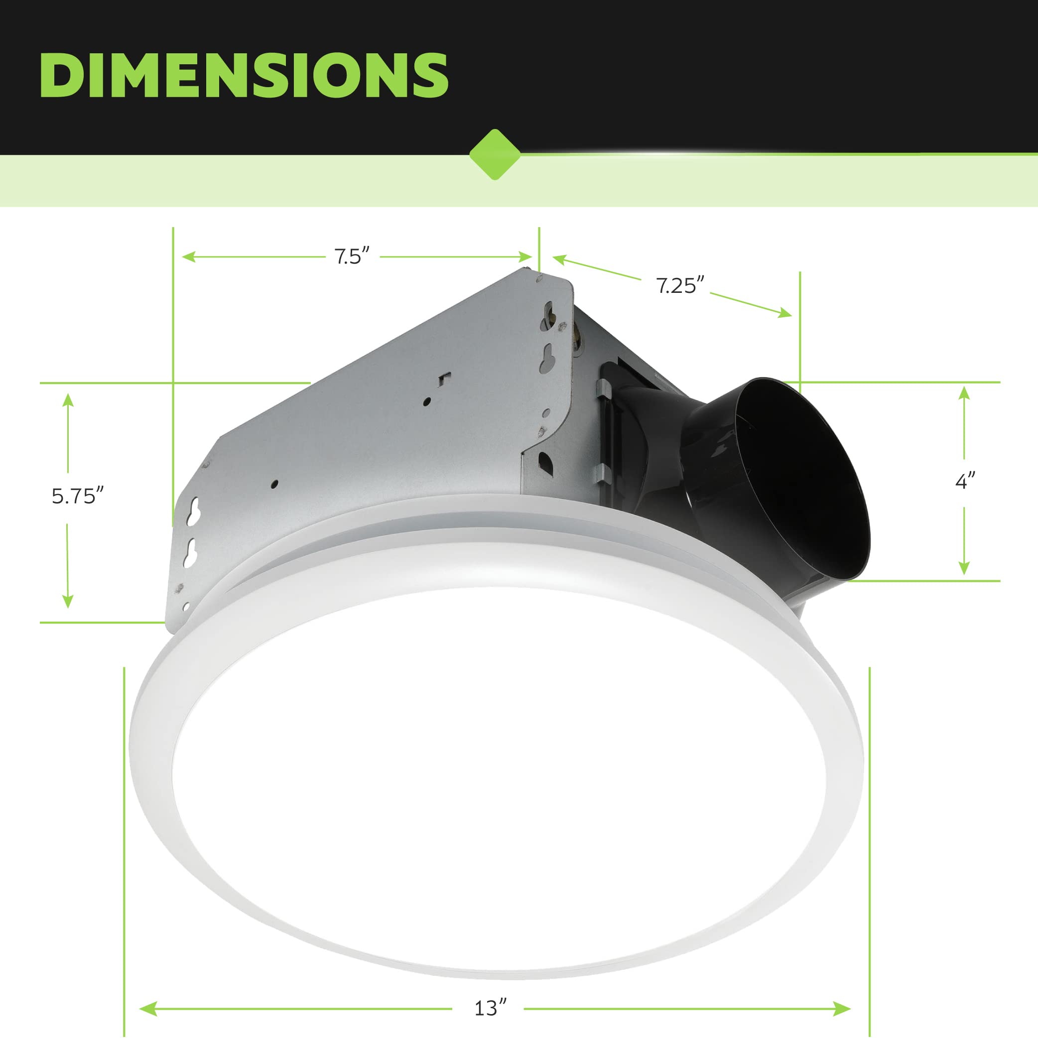 Homewerks 7141-80 Bathroom Fan Integrated Led Light Ceiling Mount Exhaust Ventilation 11 Sones 80 Cfm, White