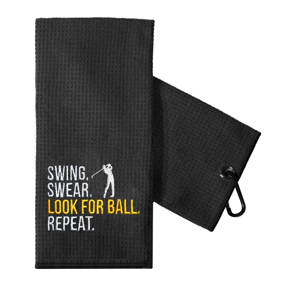 TOUNER Swing Swear Look for Ball Repeat Golf Towels Embroidered Funny Golfing Wash Clothes, Golfing Bag Towel Gifts, Ladies Golf