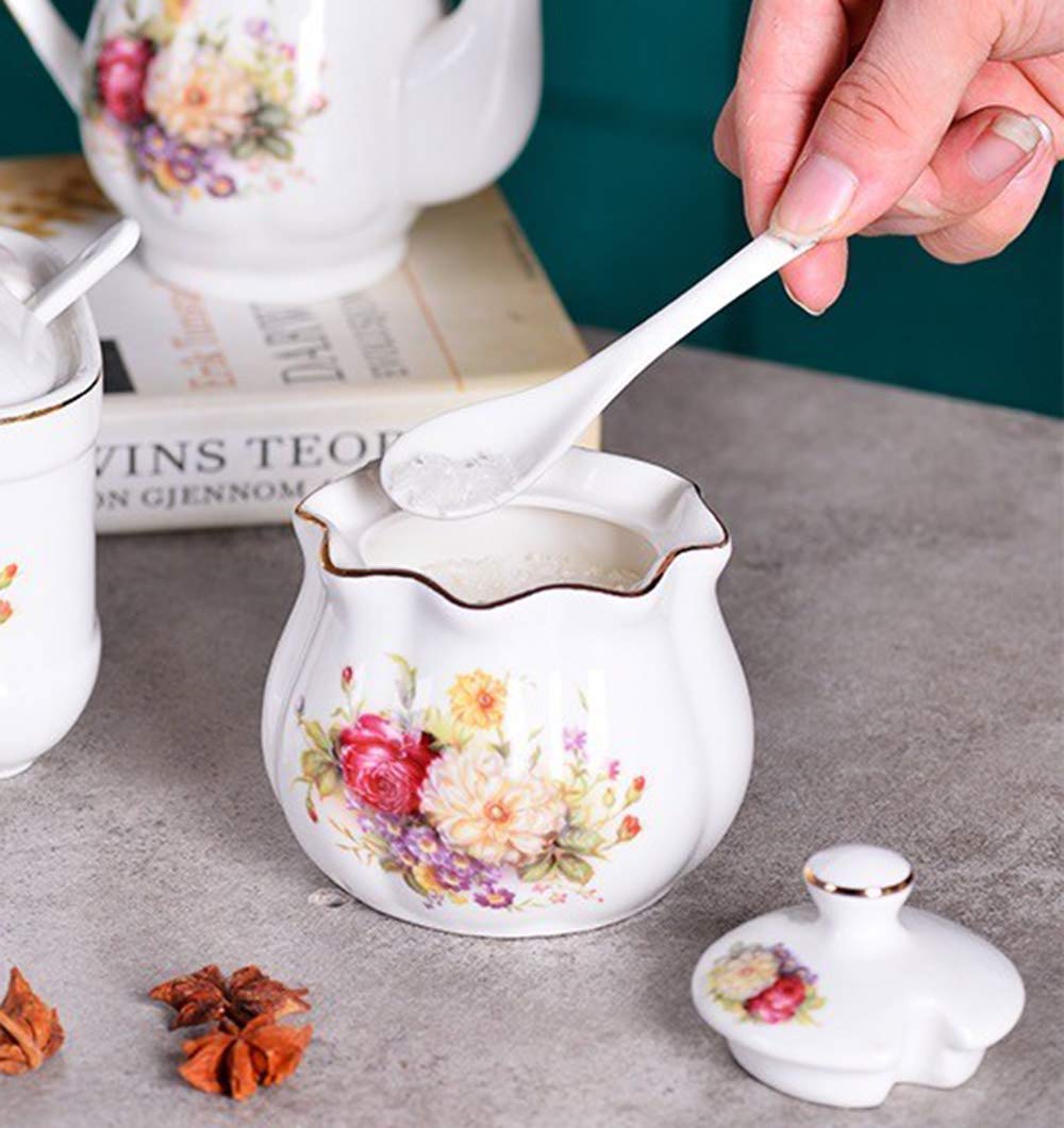 Mozacona Ceramics Retro Flower Sugar Bowl Spice Jar Storage Seasoning Pot With Lid Spoon