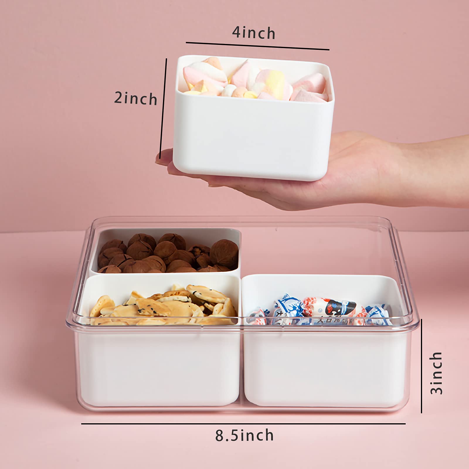 Minesign Divided Serving Tray With Lid For Veggie Charcuterie Container Portion Control Salad Keeper With 4 Removable Boxes Stac