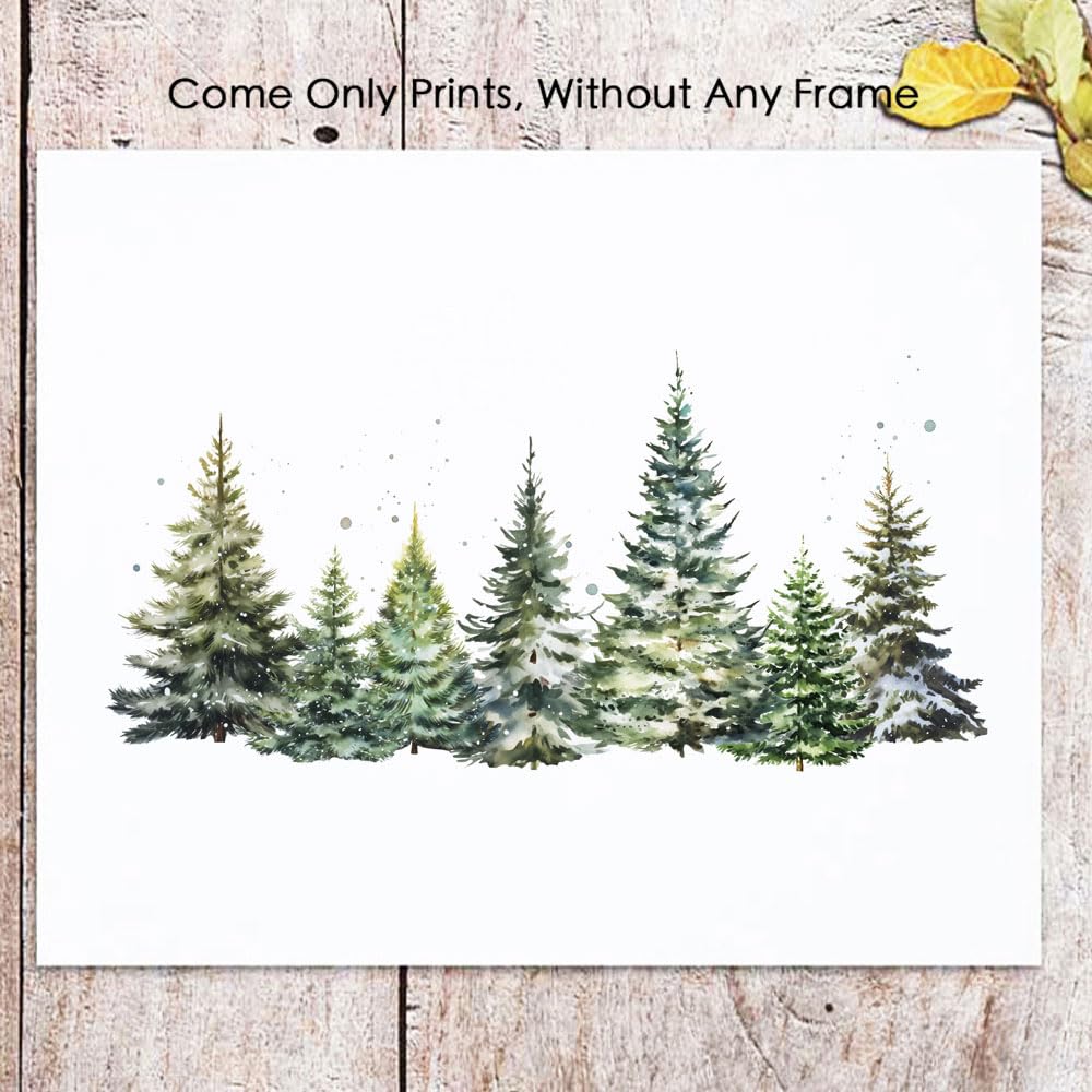 Christmas Tree Print, Winter Landscape, Watercolor Christmas Tree Painting Print, Pine Tree Art, Farmhouse Christmas Wall Art, W