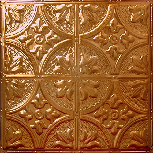 American Tin Ceilings [5 Pack Kit] 24 x 24 100% Tin Nail-Up Ceiling Tiles | Pattern #2 Rustic Copper Large Victorian Floral Arch