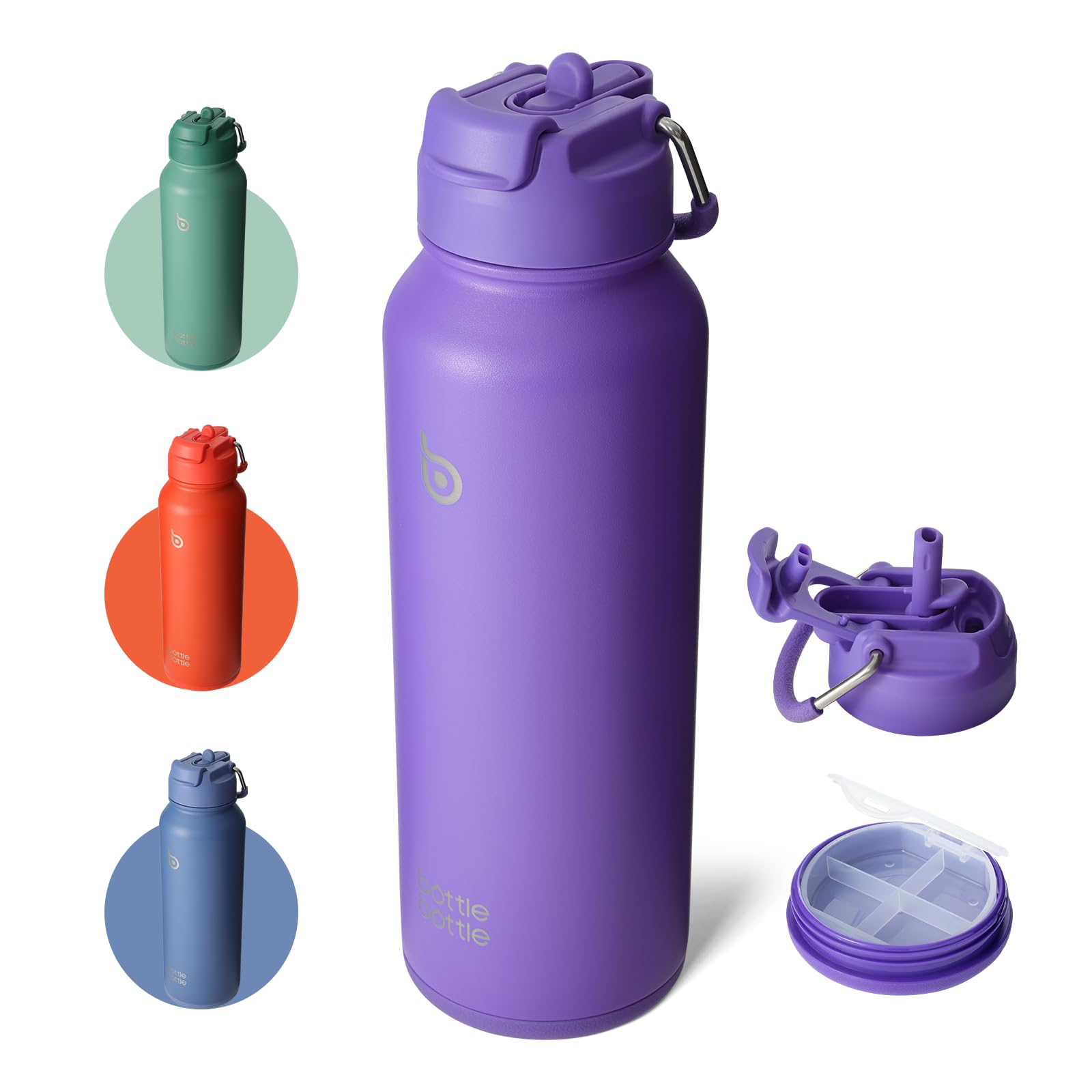 BOTTLE BOTTLE 40 oz Sports Water Bottle with Pills Holder