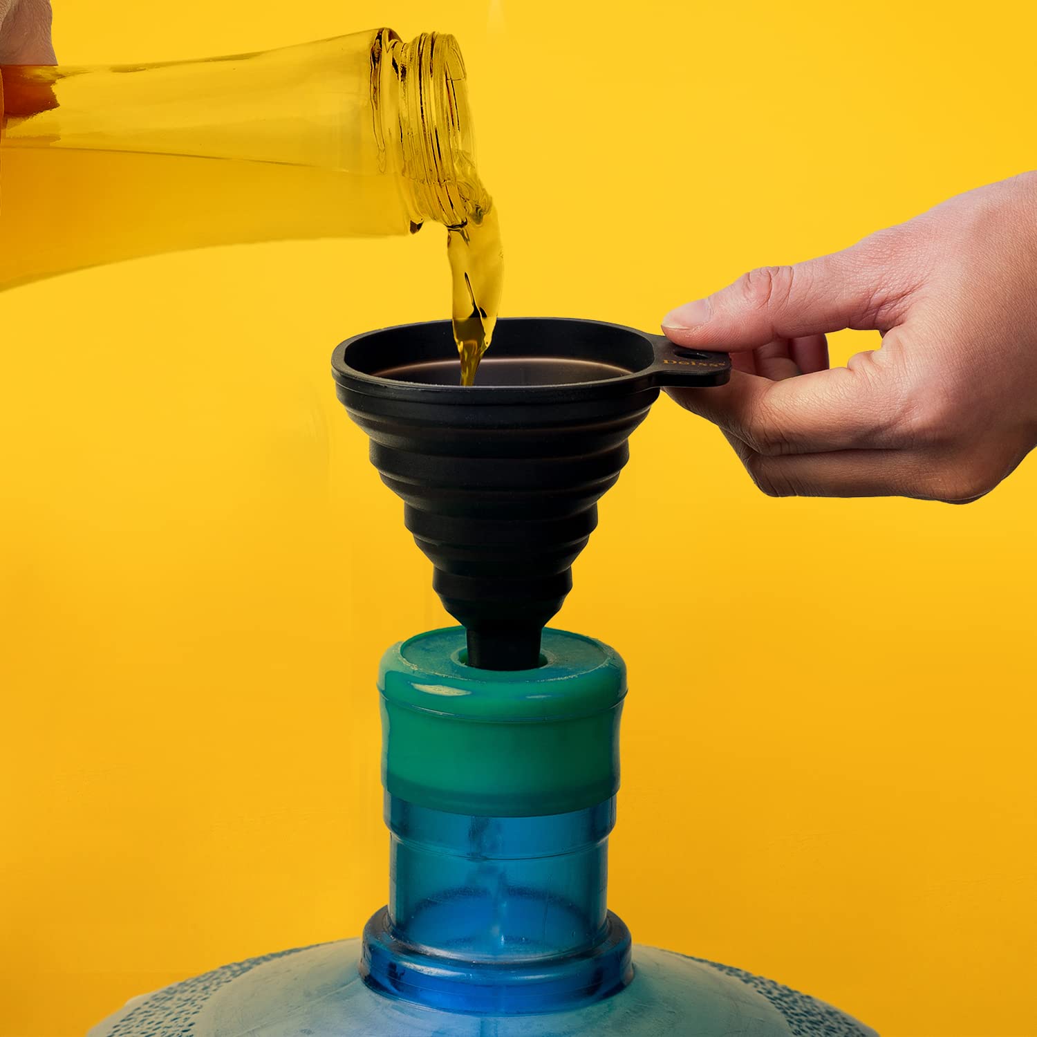 Deiss Pro Silicone Collapsible Funnel Set - Rounded & Squared Foldable Funnels - Food Grade, Dishwasher Safe - Set Of 2 (Yellow,