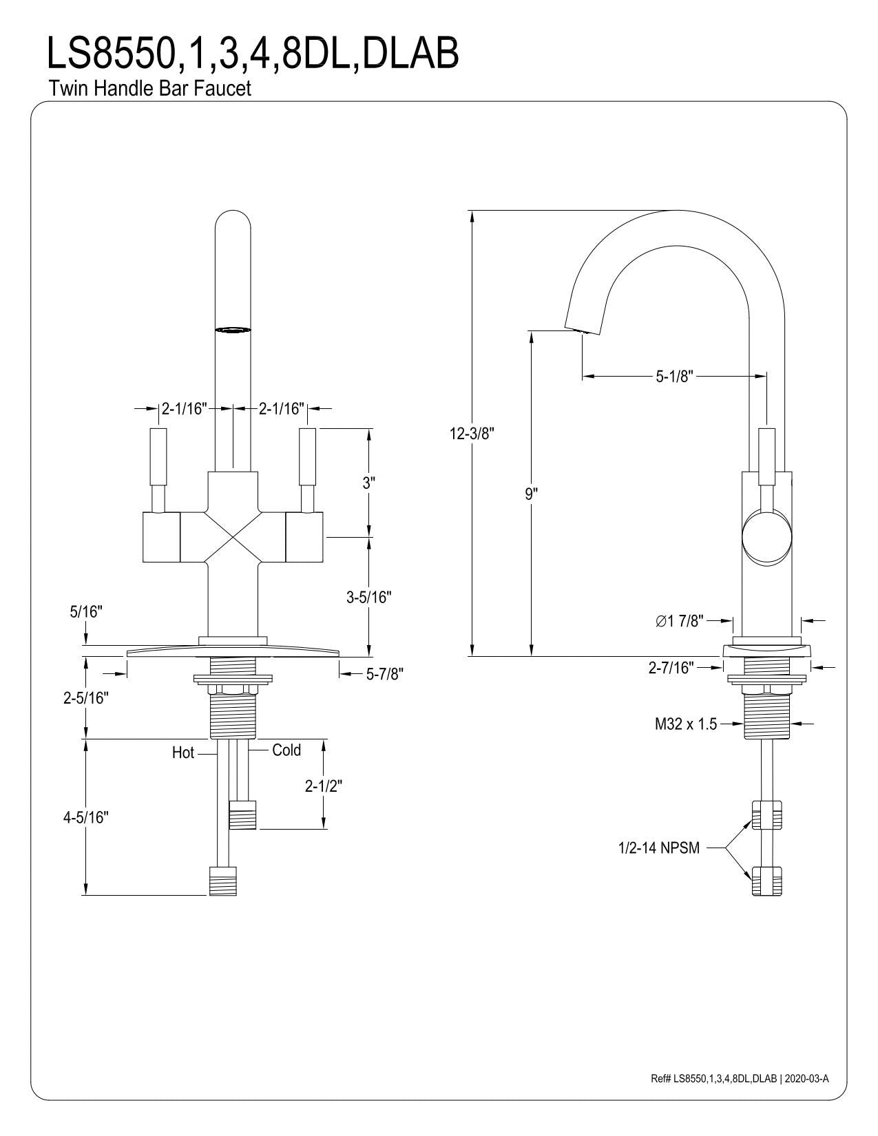 Kingston Brass Ls8550Dl Concord Bar Faucet, Matte Black