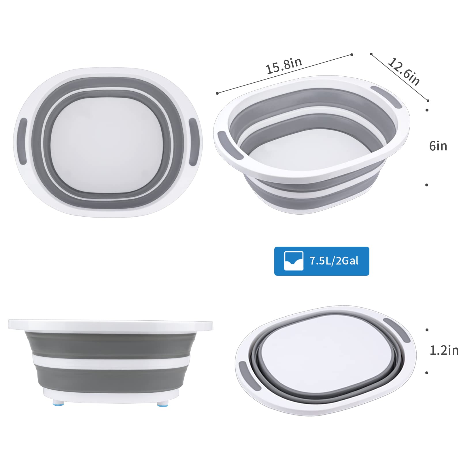Collapsible Dishpan 7.5L Plastic Sink Dish Basin Cutting Board Foldable Food Tub For Bbq Picnic Camping Portable Washing Dishes