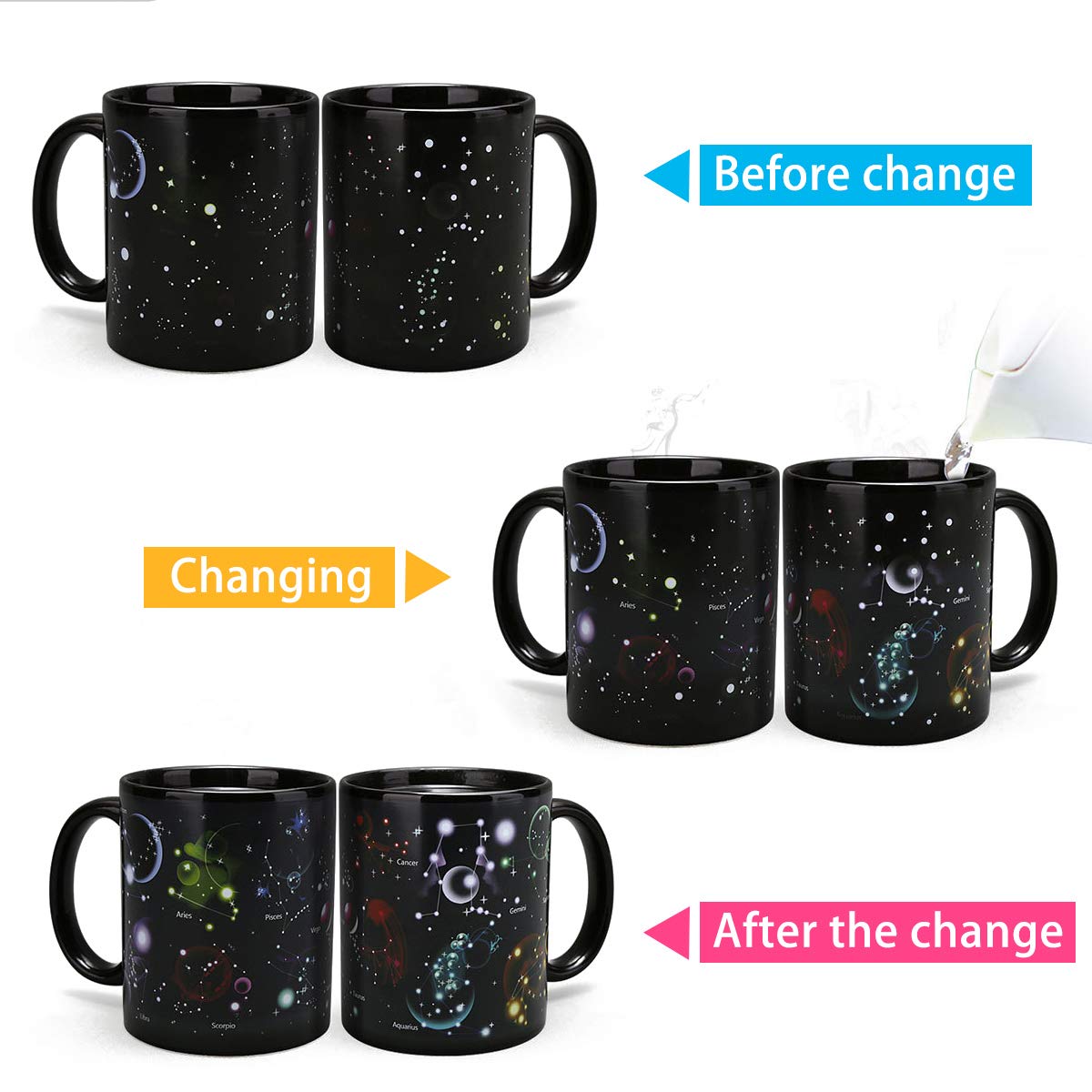 Kmiles Heat Changing Constellation Mug Colour Changing Mug Magical Coffee Mug Tea Cup 12 Ounce - Novelty for Xmas Funny Gifts