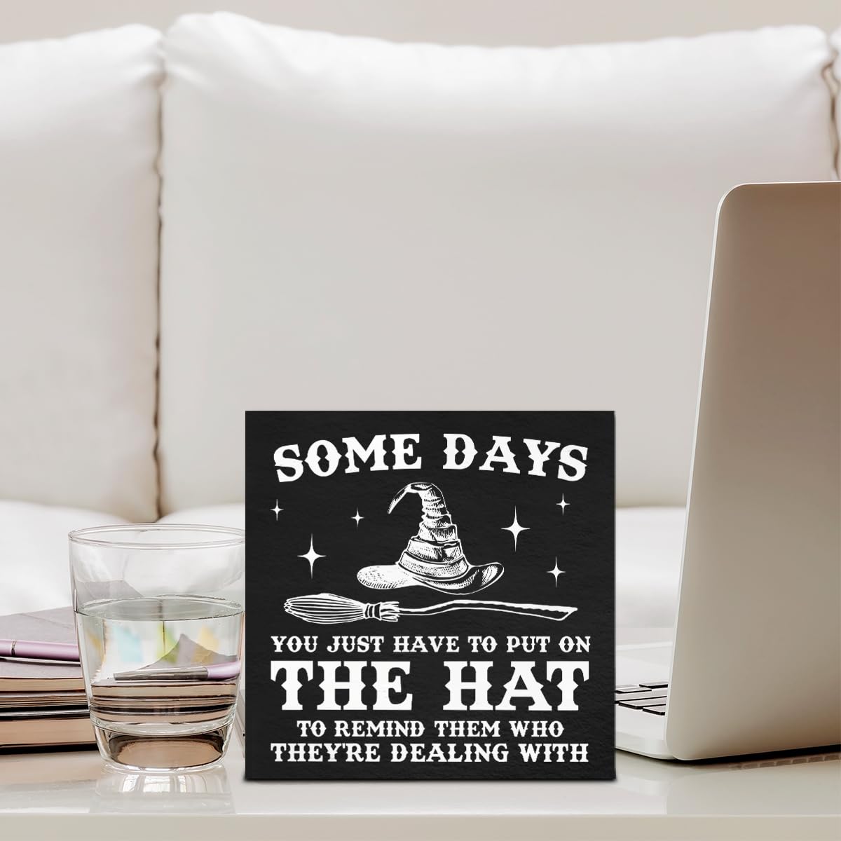 NGAEAK Witch Decor, Gothic Sign Witchy Home Decor, Some Days I Just Have to Put on the Hat Wood Sign Home Bathroom Kitchen Desk