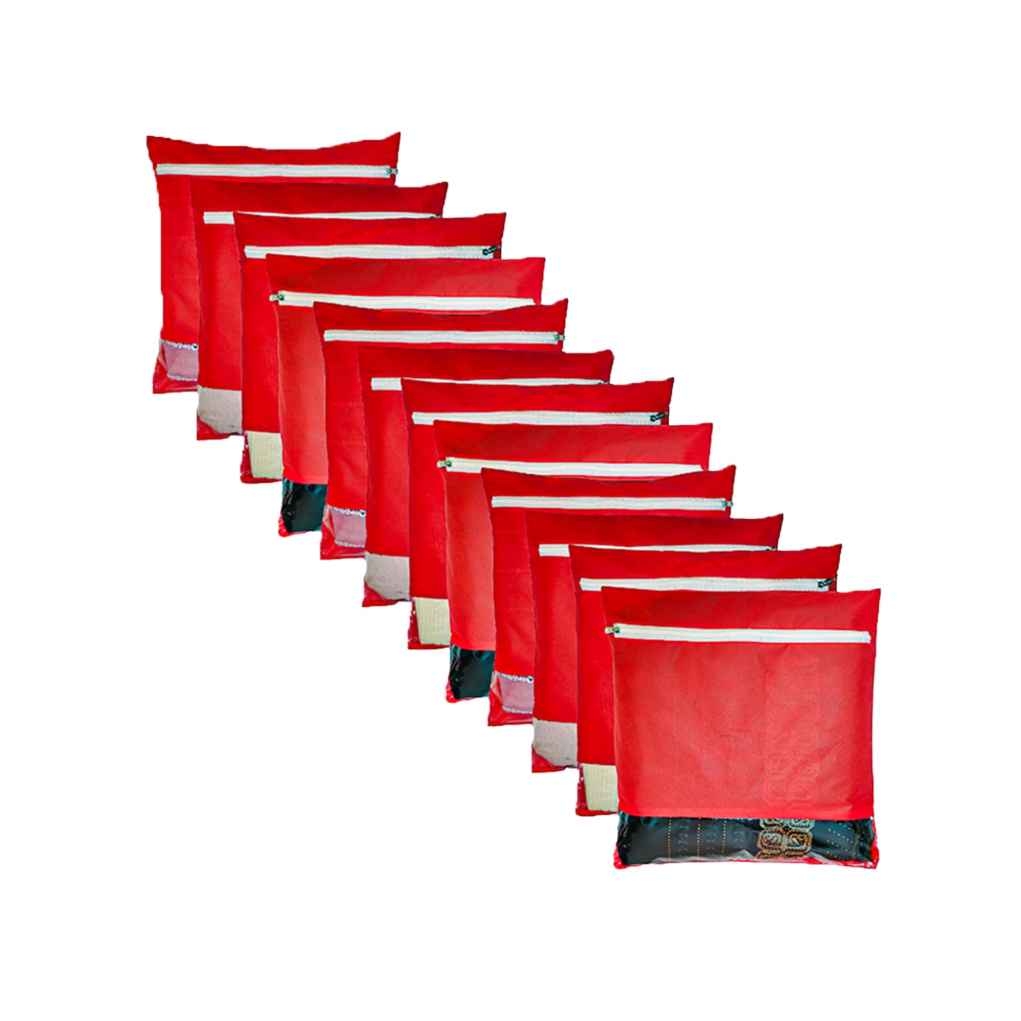 SoulNeverends Saree Cover Storage Bag  Foldable, Reusable NonWoven Zip Bag For Closet Use (Set Of 12)  Red