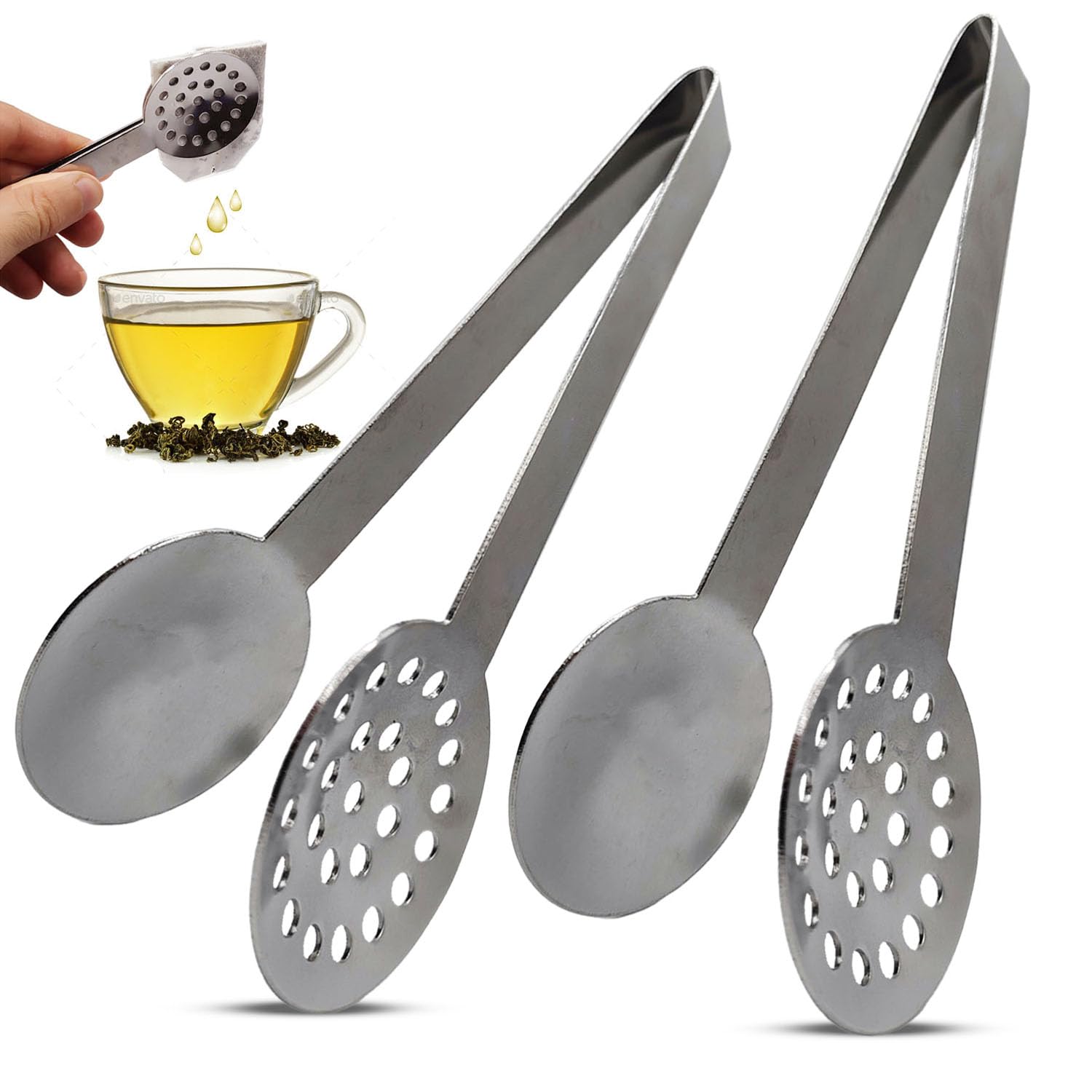 2 Pack Tea Bag Squeezer Stainless Steel Tea Bag Squeezer Tongs Strainer Gripper Picker