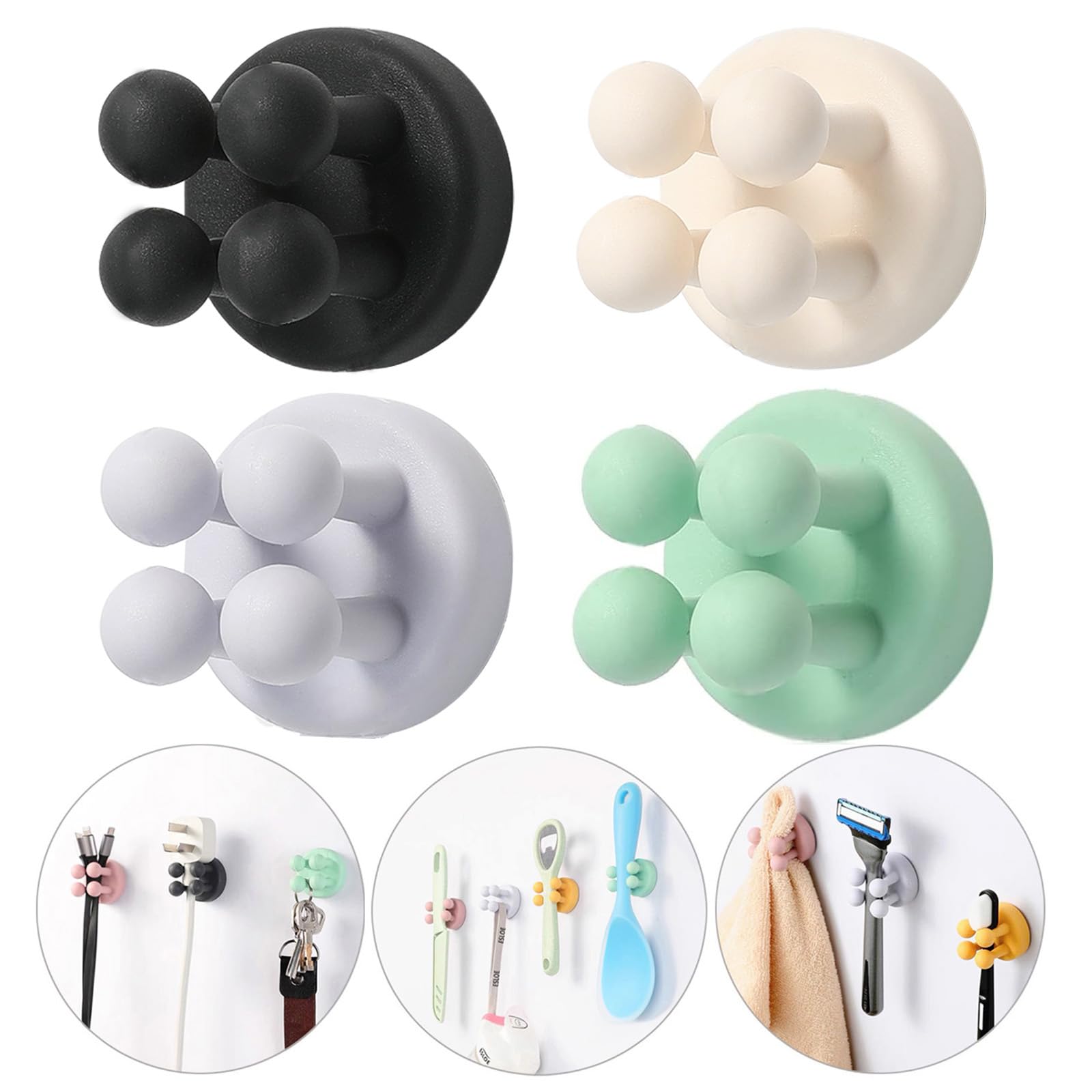 Ibetterlife 4 Pcs Silicone Toothbrush Holders - Multi-Function Hook Waterproof Self Adhesive Wall Mounted Single Hook For Hangin