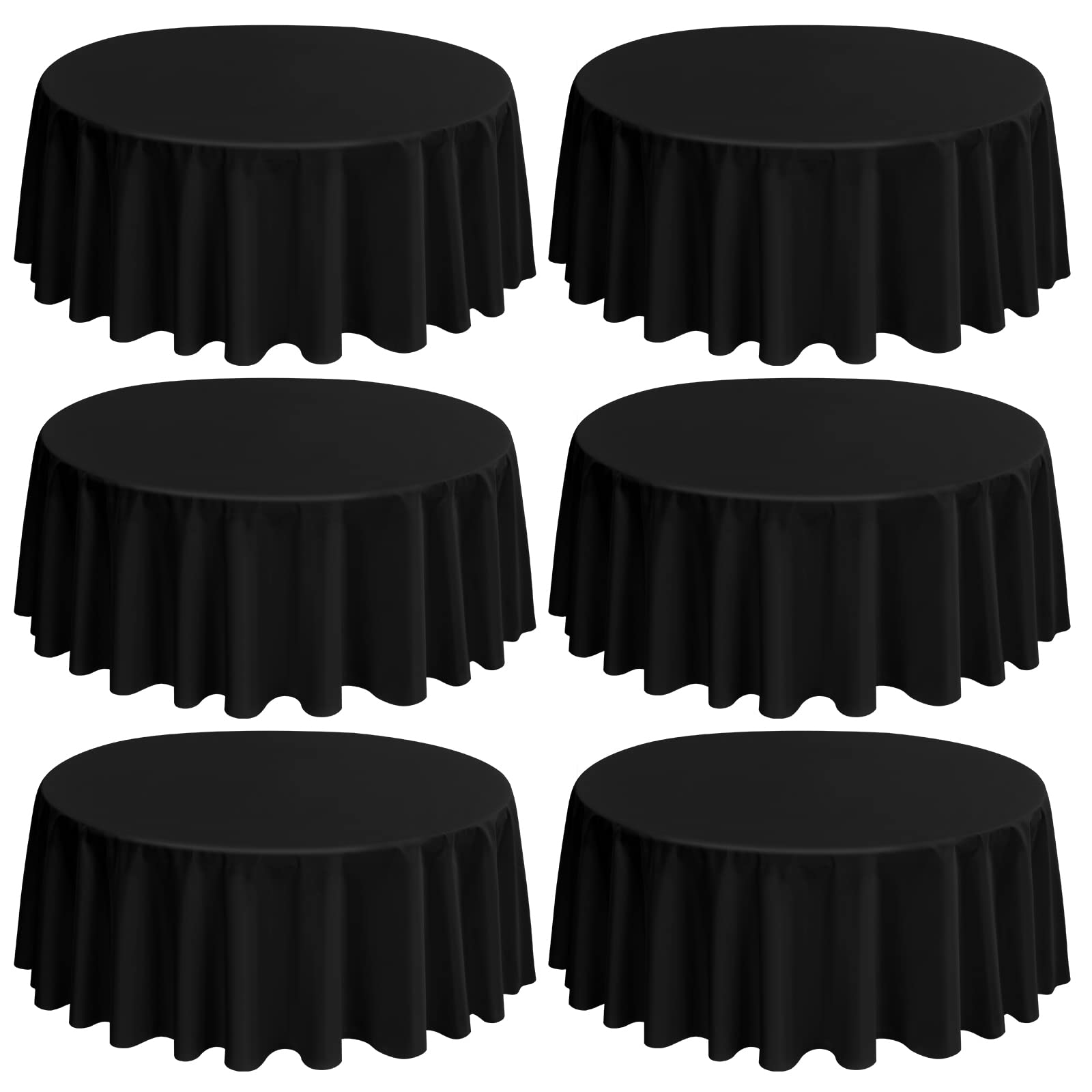 Rewomc 6 Pack Round Tablecloths - 90 Inch, Black Polyester Table Cover For Round Table, Stain And Wrinkle Resistant Washable Fab