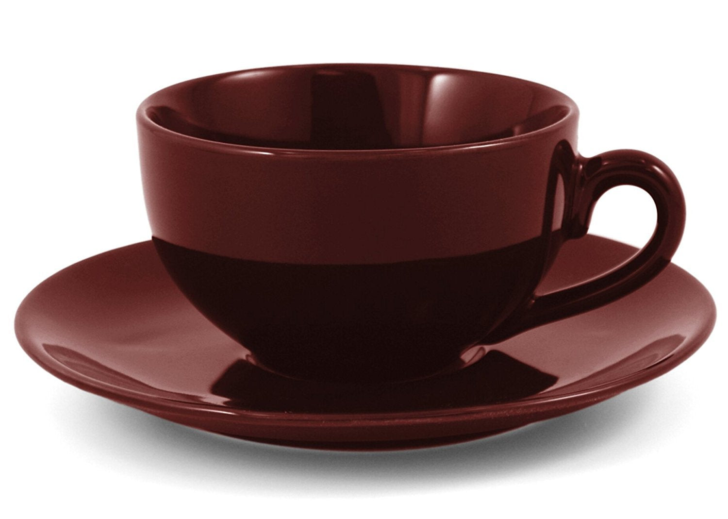Metropolitan Tea Burgundy Ceramic Teacup and Saucer Set