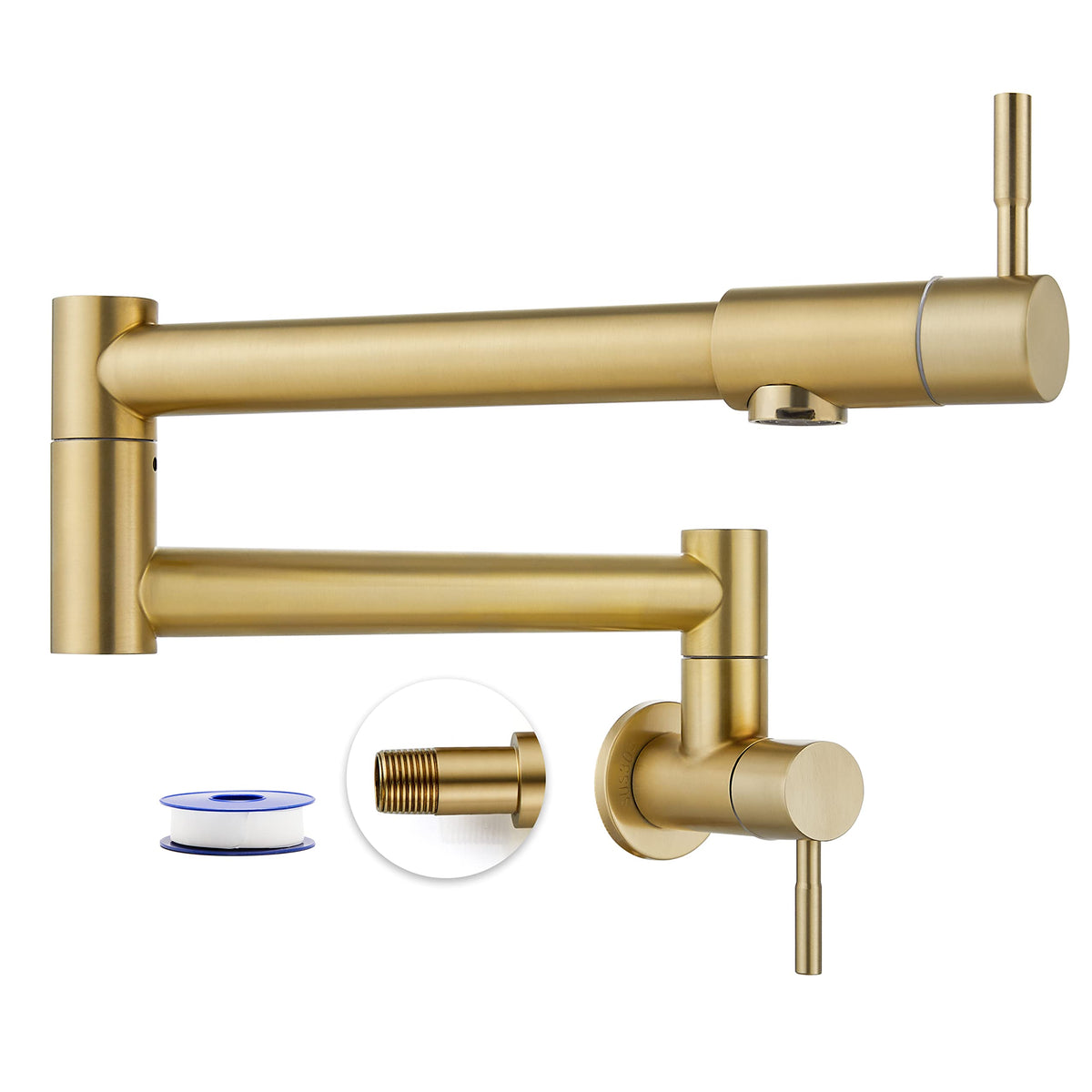 Heyalan Brushed Gold Pot Filler Faucet 19 Inch Folding Stretchable Wall Mount Kitchen Restaurant Faucet Sus304 Stainless Steel W