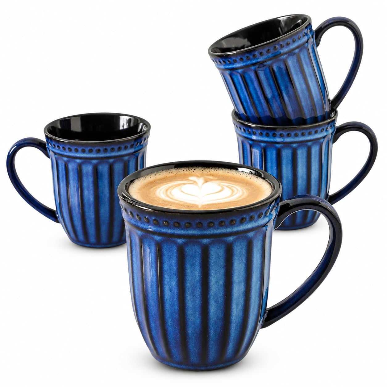 Tikooere 16 OZ Coffee Mugs Set of 4, Navy Ceramic Coffee Cups with Handles