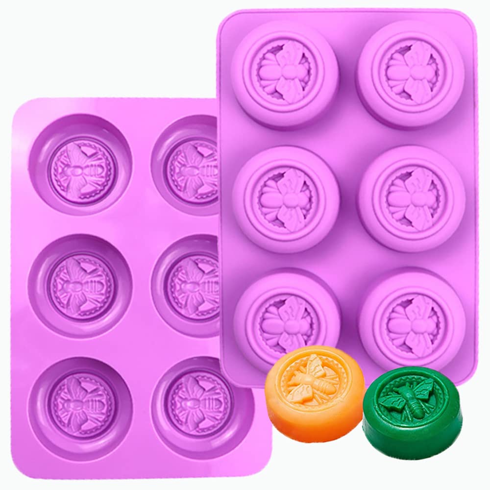 2Pcs Bee Round Honeybee Silicone Molds Formaking Homemade Soap Fondant Candy Making Chocolate Mold Desserts Ice Cube Gum Clay Bi