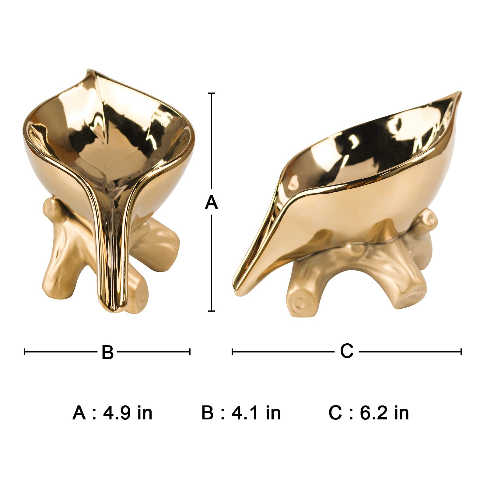 Leaf Soap Dish for Shower Ceramic Soap Holder with Stump Bathroom Ring Dish Holder for Jewelry Engagament Wedding Birthday Gifts Gold