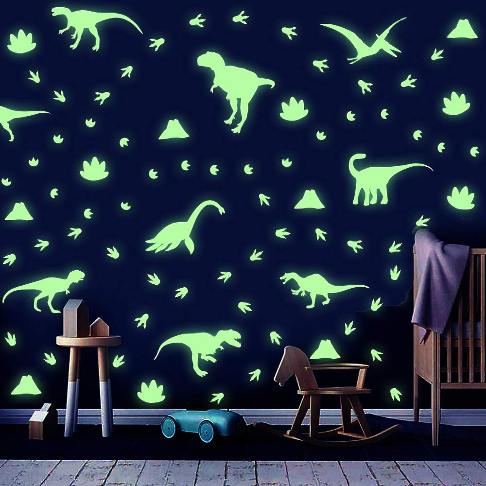 Iarttop Dinosaur Wall Decals,Glow In The Dark Dinosaur Stickers For Kids Room Dinosaur Theme Footprints Volcano Wall Sticker For