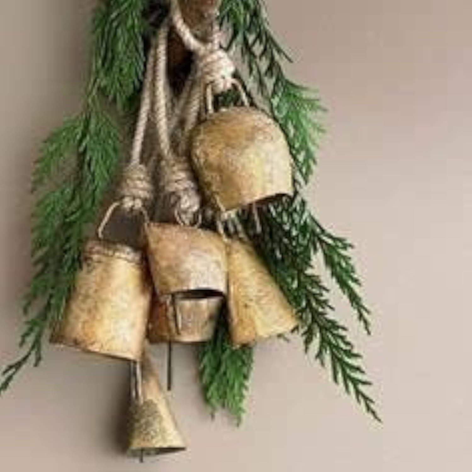 Onlinecraft Iron Set Of 6Pc Harmony Cow Bells Vintage Handmade Rustic Lucky Christmas Hanging Decor Bells On Rope Set Of 6Pc