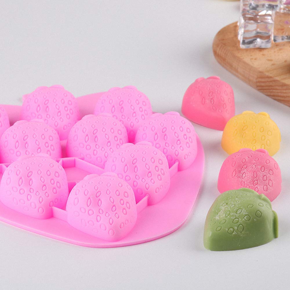 2Pcs Strawberry Ice Cube Tray, Strawberry Silicone Molds Set For Chocolate Candy Cake Cupcake Soap Baking Jello Cookie Wax Crayo