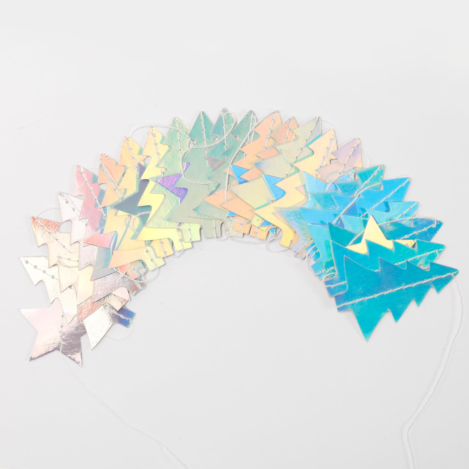 Iridescent-Holographic Christmas-Tree Star Party-Decorations Garland - 52 Ft Winter New Year Supplies Hanging Paper Streamers Ba
