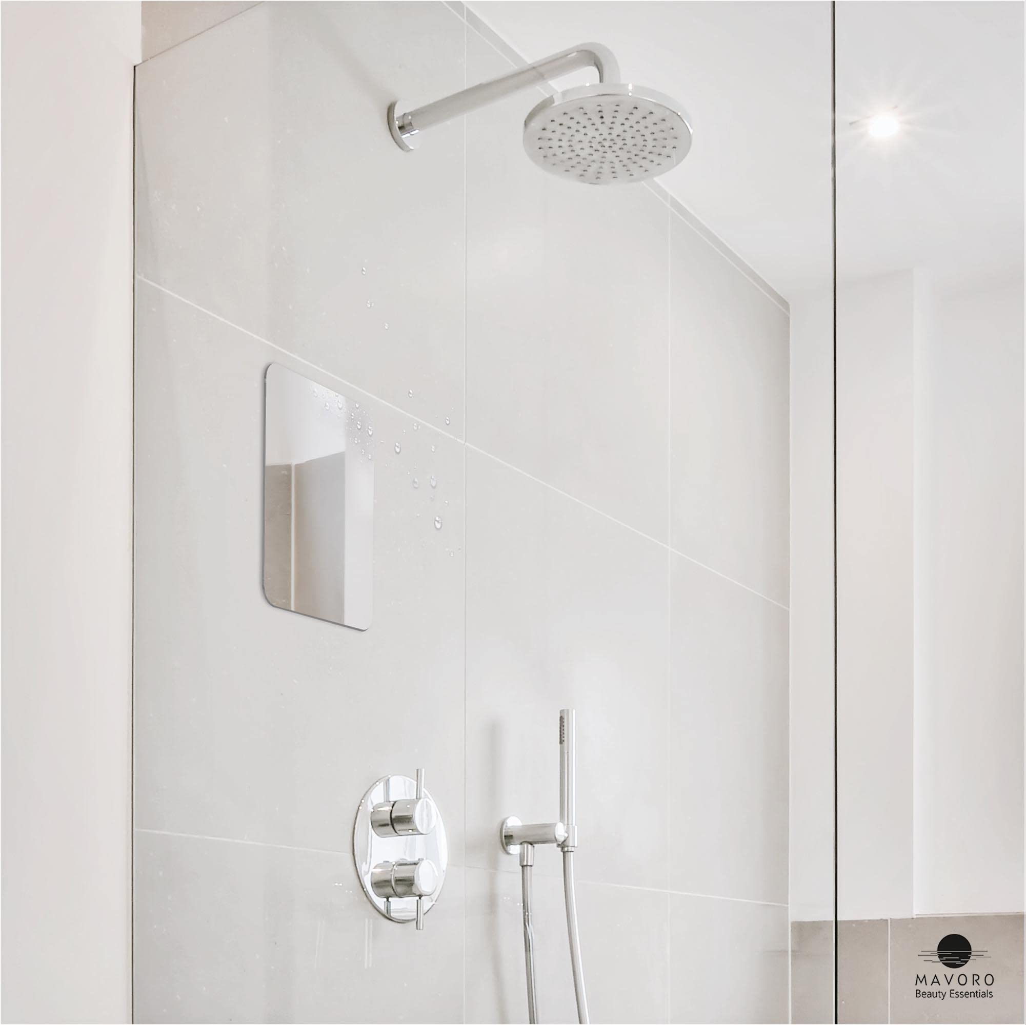 Mavoro Shaving Mirror for Shower - 3M Adhesive Shower Mirror 7x9in Acrylic Mirror - Unbreakable Mirror with Less Fogging Sleek Frameless Mirror Peel and Stick Mirror  glassless Safety Kids Mirror