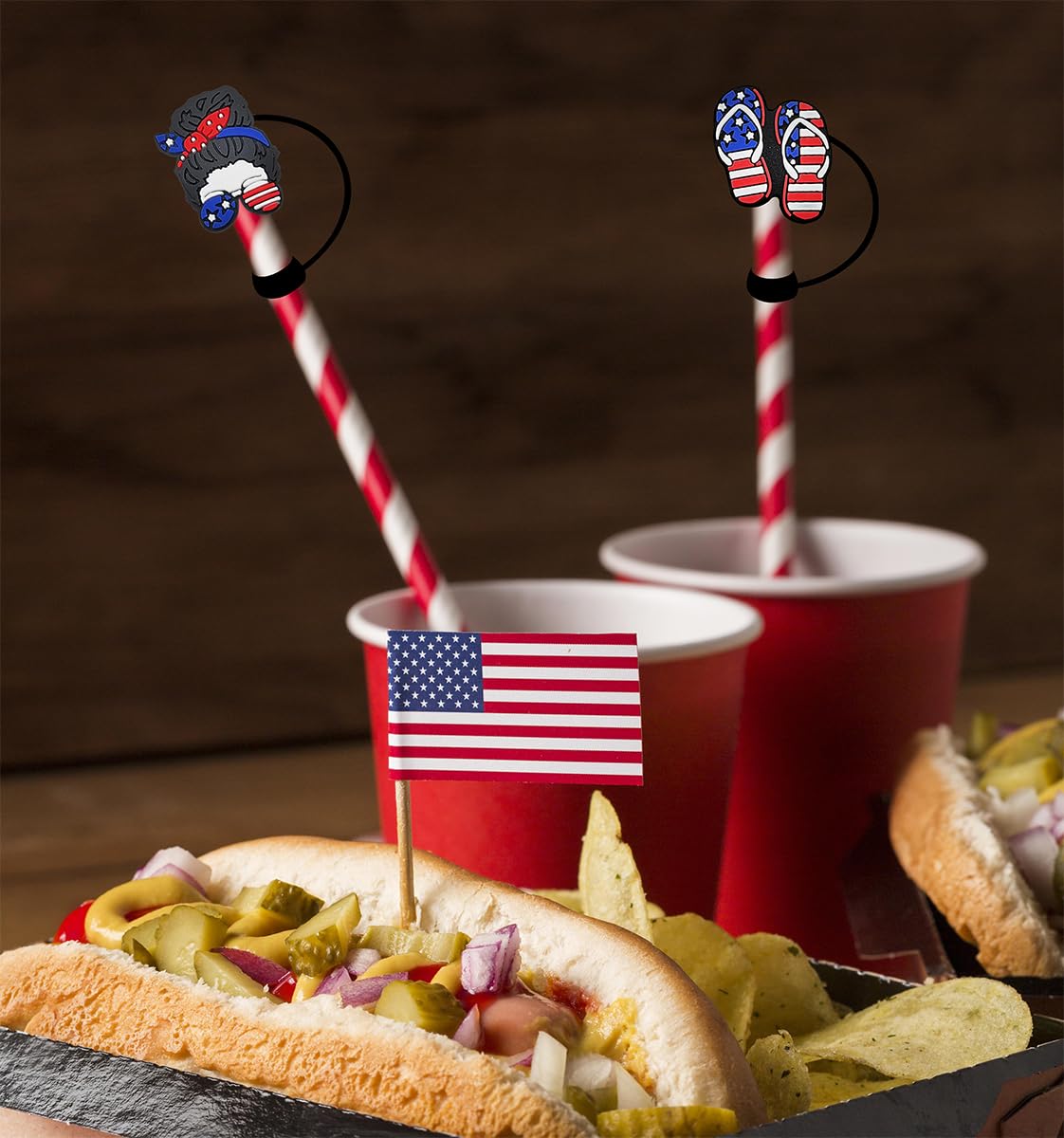 12Pcs 4Th Of July Patriotic Straw Cover Cap For Stanley Cups 30&40 Oz Tumbler Accessories American Flag Reusable Silicone Drinki