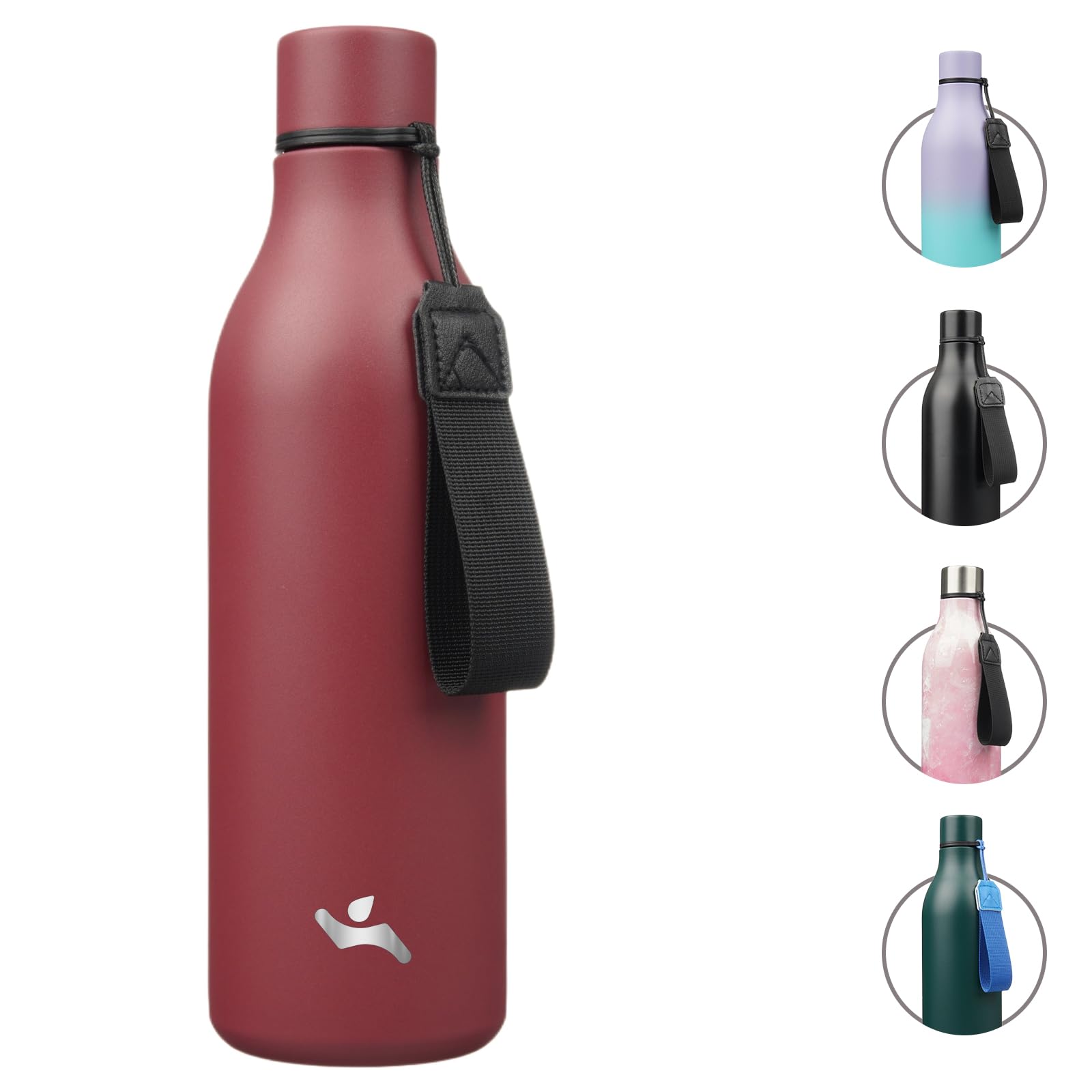 Insulated Water Bottle with Strap,25 oz Double Wall Stainless Steel Vacuum Bottles Metal Water Flask,Brick Red