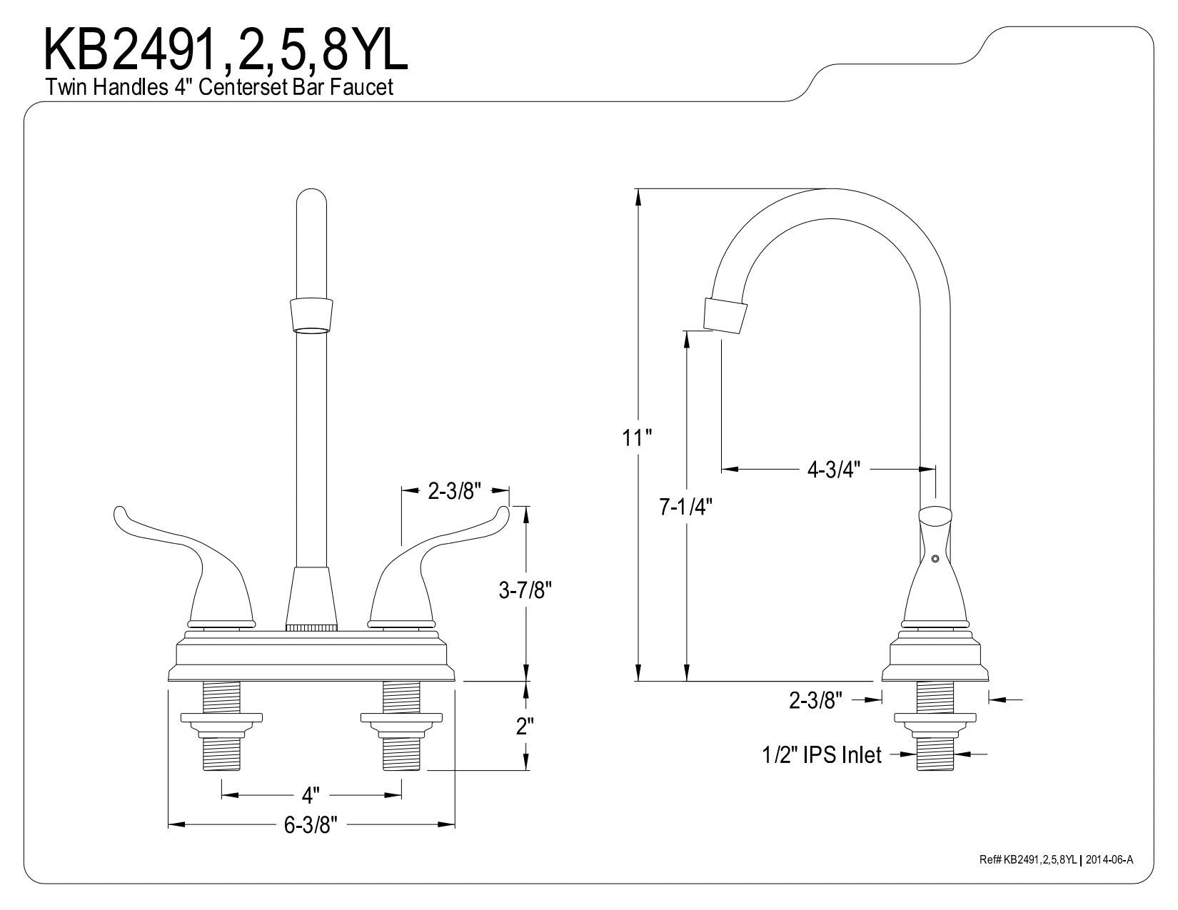 Kingston Brass KB2495YL Two Handle 4-inch Centerset Bar Faucet  Oil Rubbed Bronze