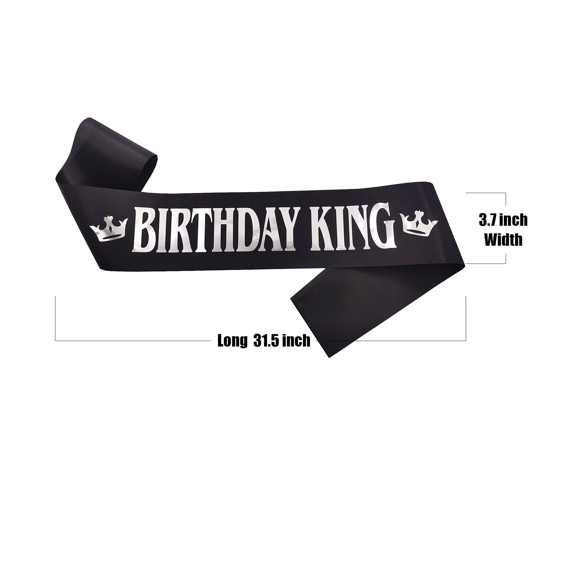 Birthday Gifts For Men,Boy Birthday King Sash Birthday Party Supplies And Decorations (Black-Silver)