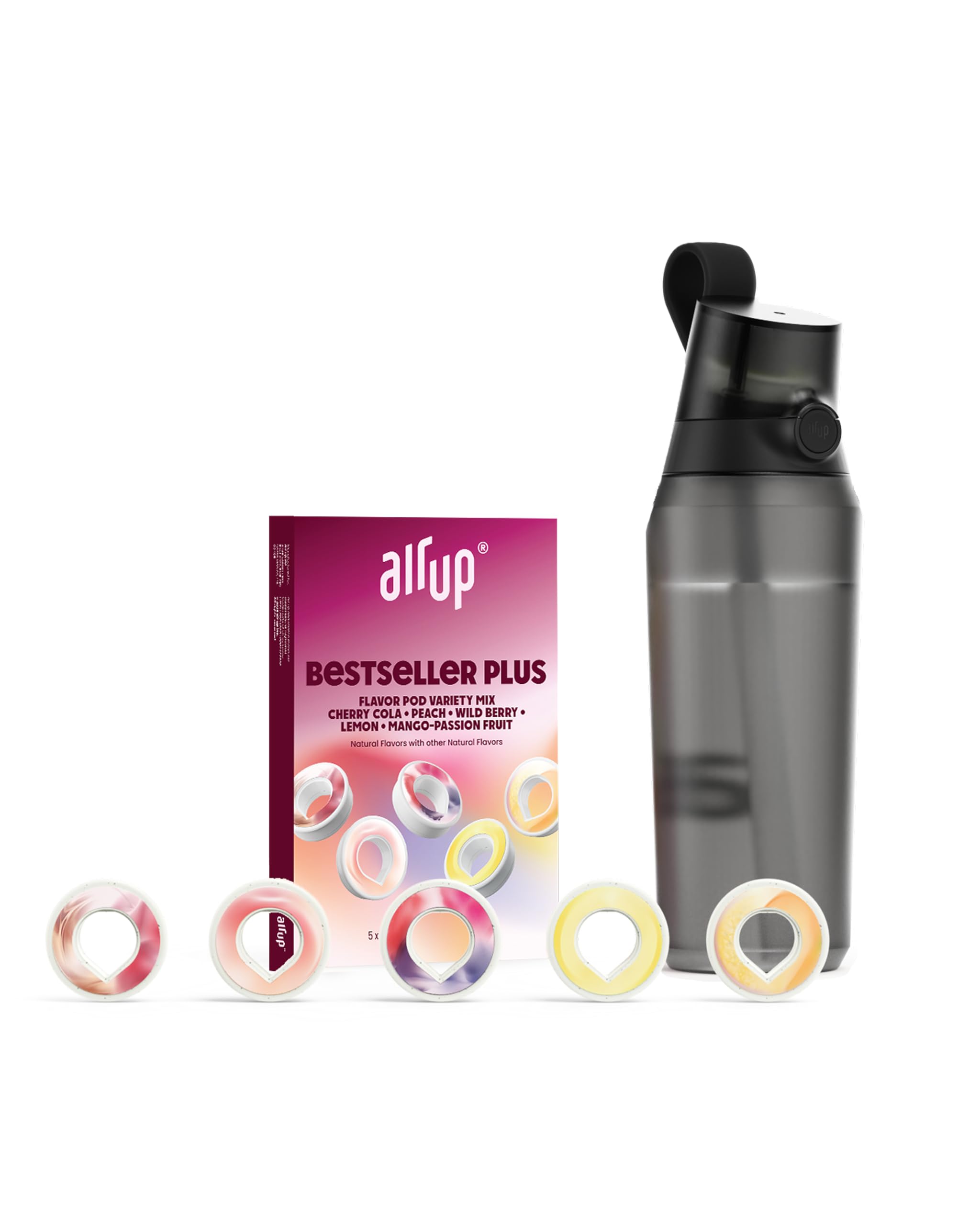 air up Water Bottle 27oz Starter Set, Midnight Black, 5 Scent Pods