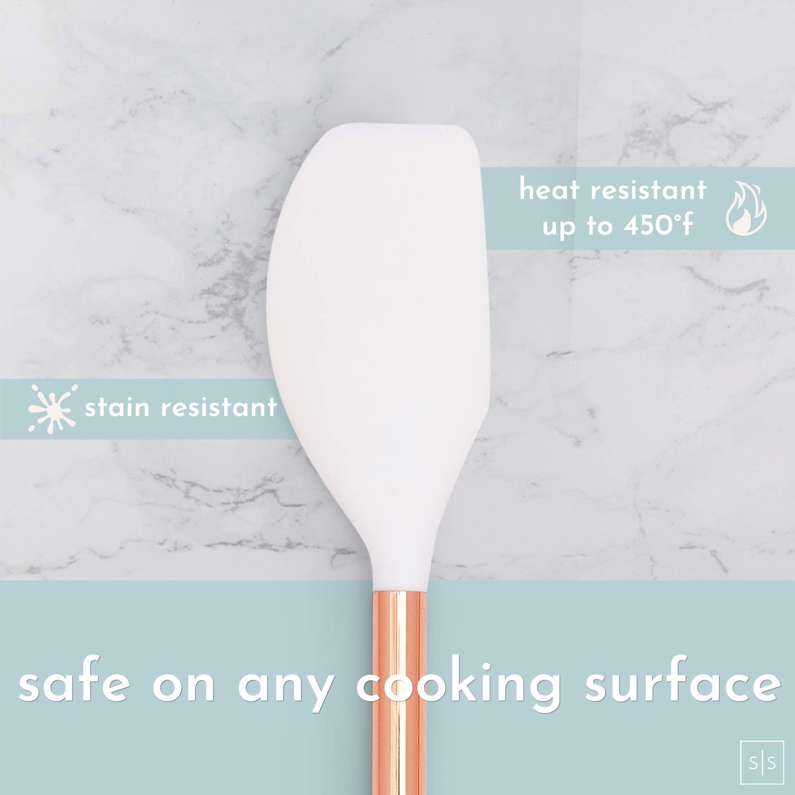 White Silicone & Copper Kitchen Utensils Set With Holder - 17 Pc Rose Gold Kitchen Utensils Set Includes White & Copper Measurin
