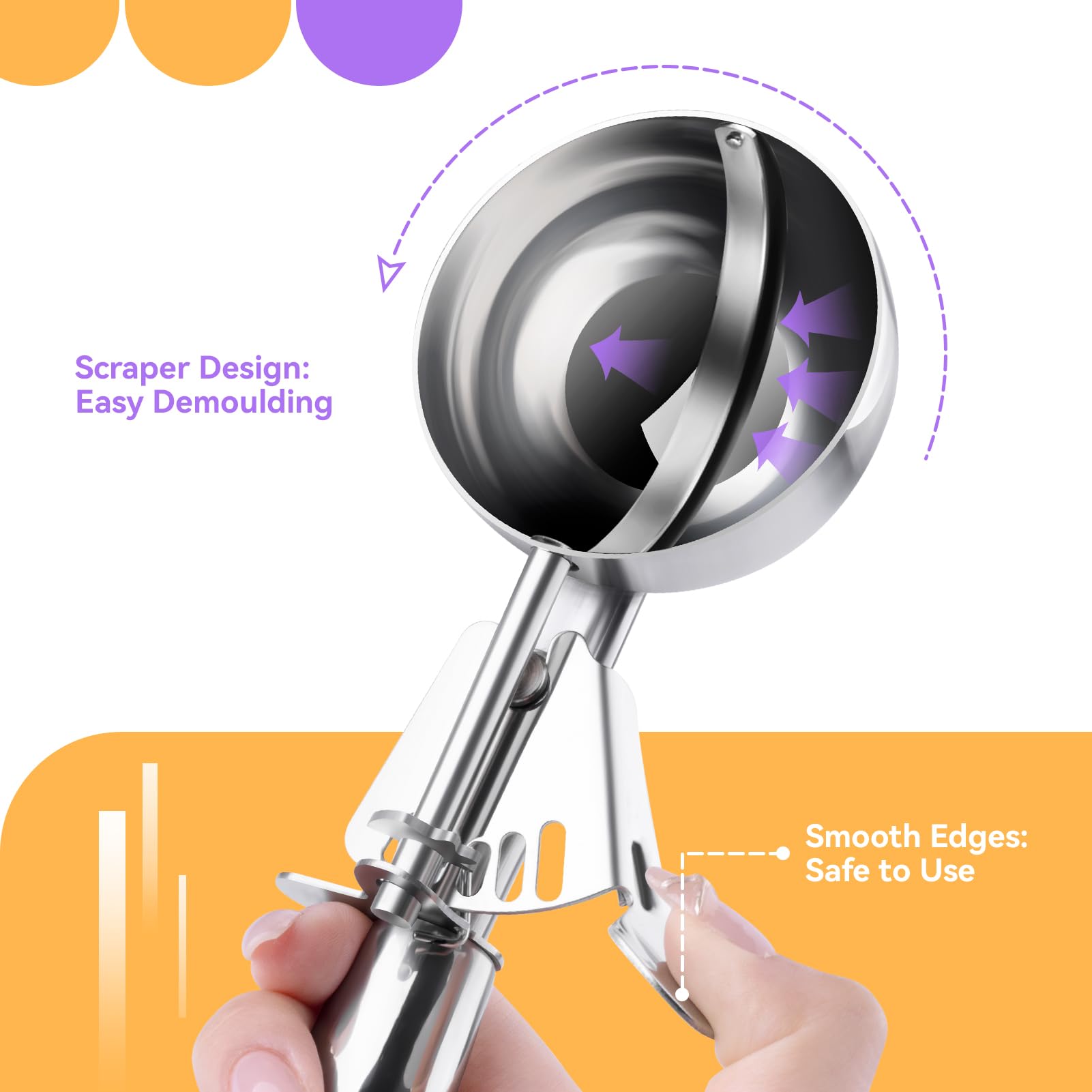 Ice Cream Scoop Stainless Steel, Ice Cream Scoop With Trigger, Cookie Scoop For Baking, Large Ice Cream Scooper, 18/8 Stainless