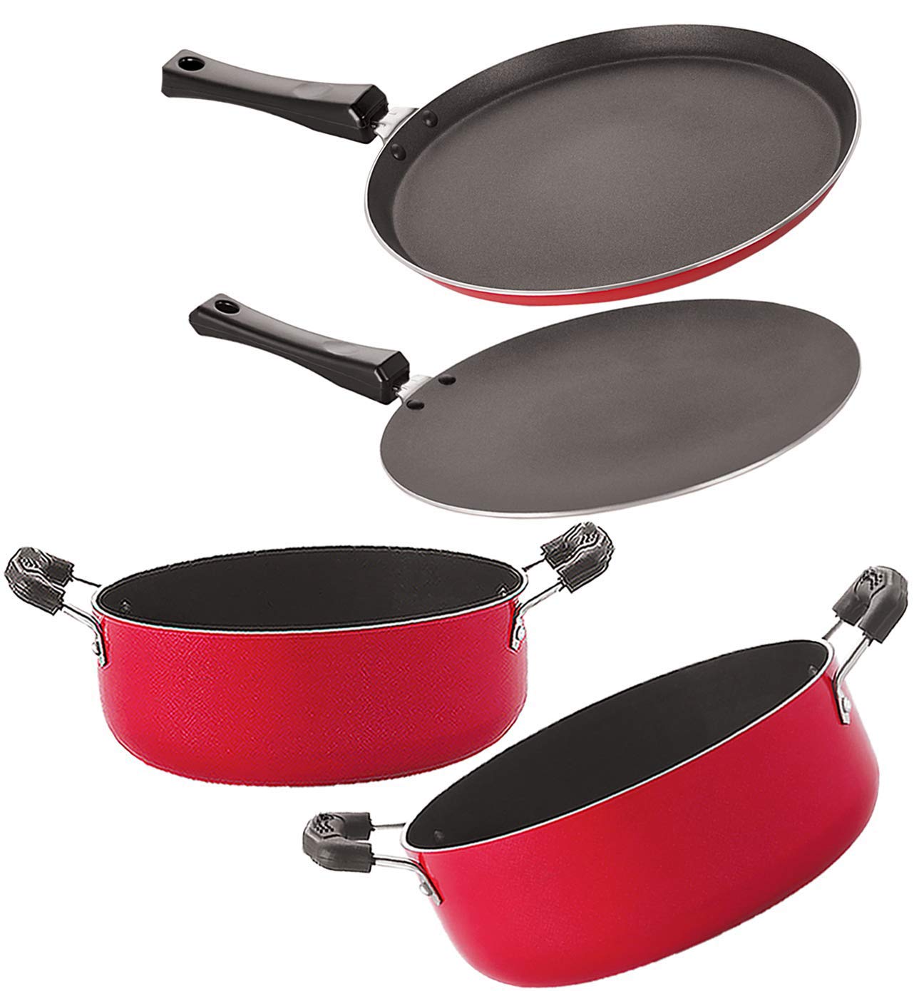 Nirlon Non Stick Cookware Set Of 4 Pieces Combo With Bakelight Handle (Ft13_Ct12_Cs26_Cs24)