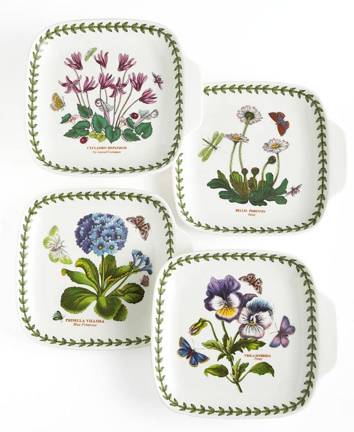 Portmeirion Botanic Garden 7.25'' Canape Plates - Set Of 4 | Assorted Floral Motifs | Porcelain | Dishwasher, Microwave, Freezer