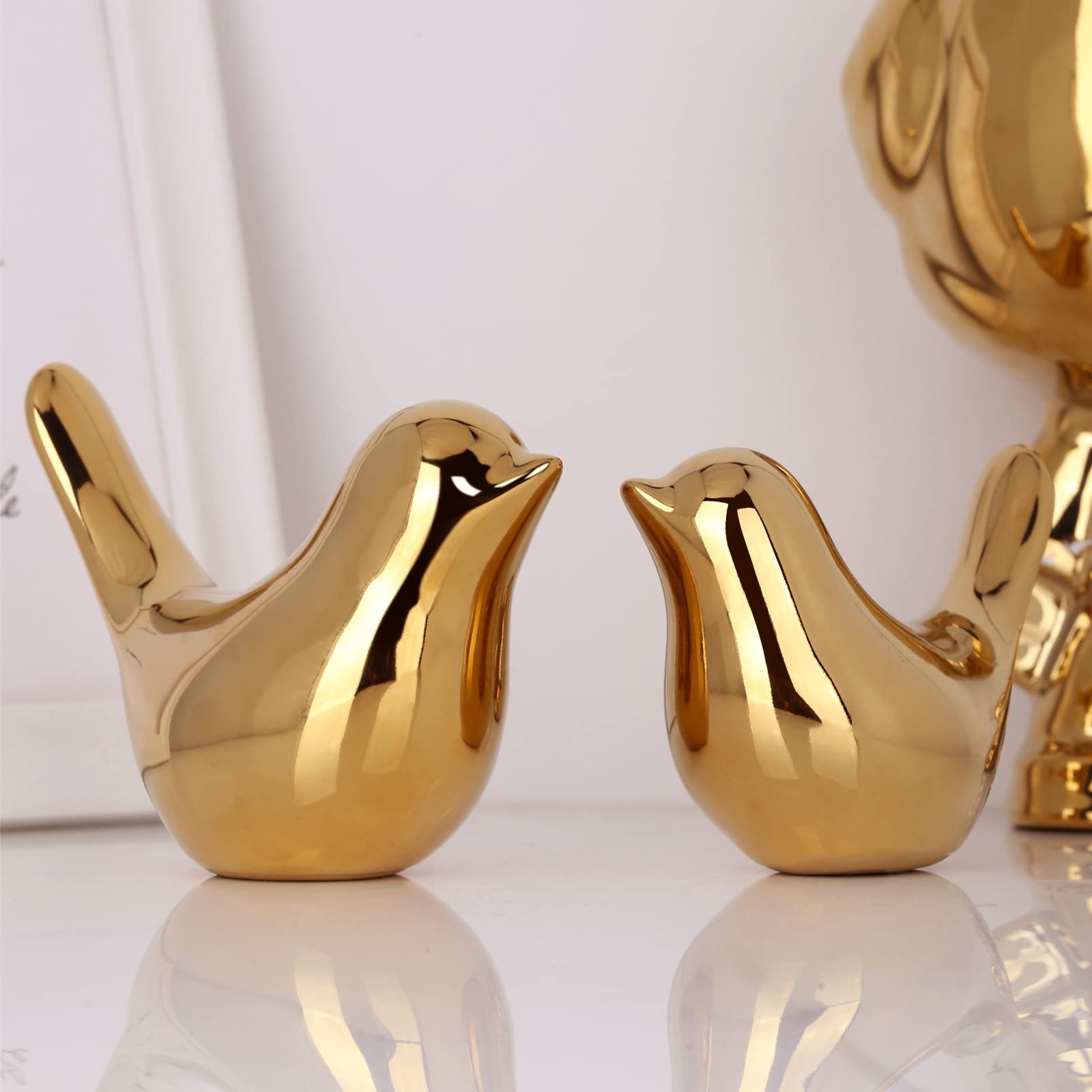XMGZQ 2 Pcs Gold Decor Accents,Small Animal Statues,Modern Home Decorative, Birds Sculpture, Ornaments for Shelf, Bookshelf, Cof