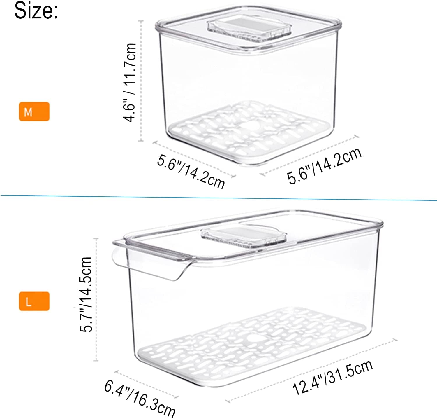 Slideep Food Storage Containers Produce Saver With Lids, Stackable Refrigerator Freezer Organizer Bins With Removable Drain Tray