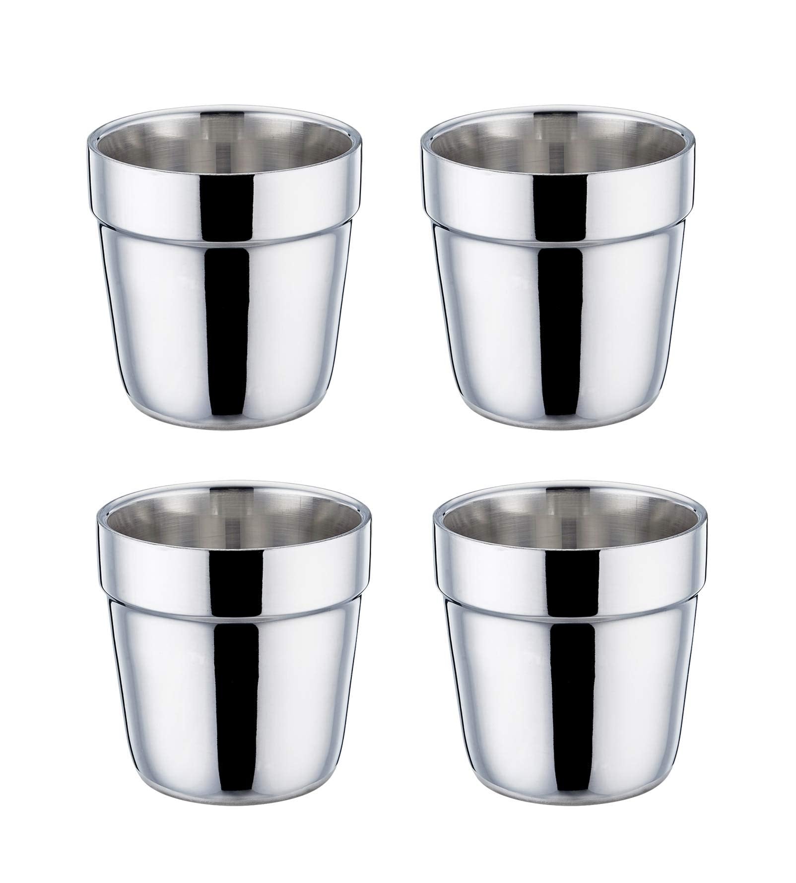 Teamfar Coffee Cup Espresso Cup Mug Set Of 4, Double Wall Stainless Steel Tea Cups, Reusable & Stackable, Mirror Finish & Dishwa