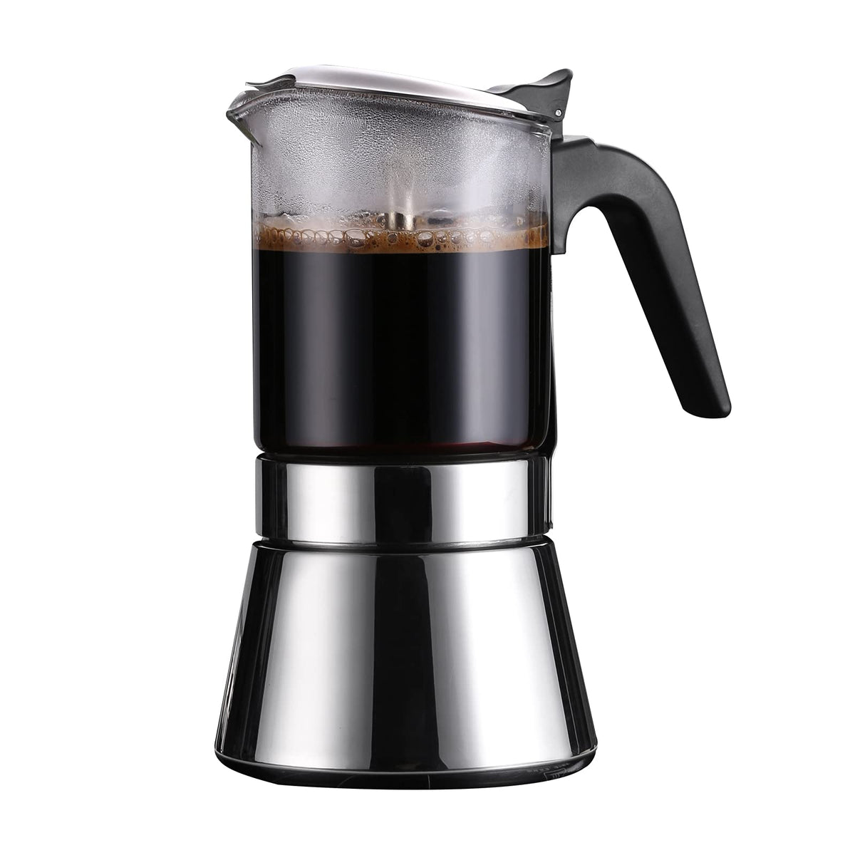 Sixaquae Induction Moka Pot, Crystal Glass-Top & Stainless Steel Stovetop Espresso Maker,Classic Italian Coffee Maker (160Ml)