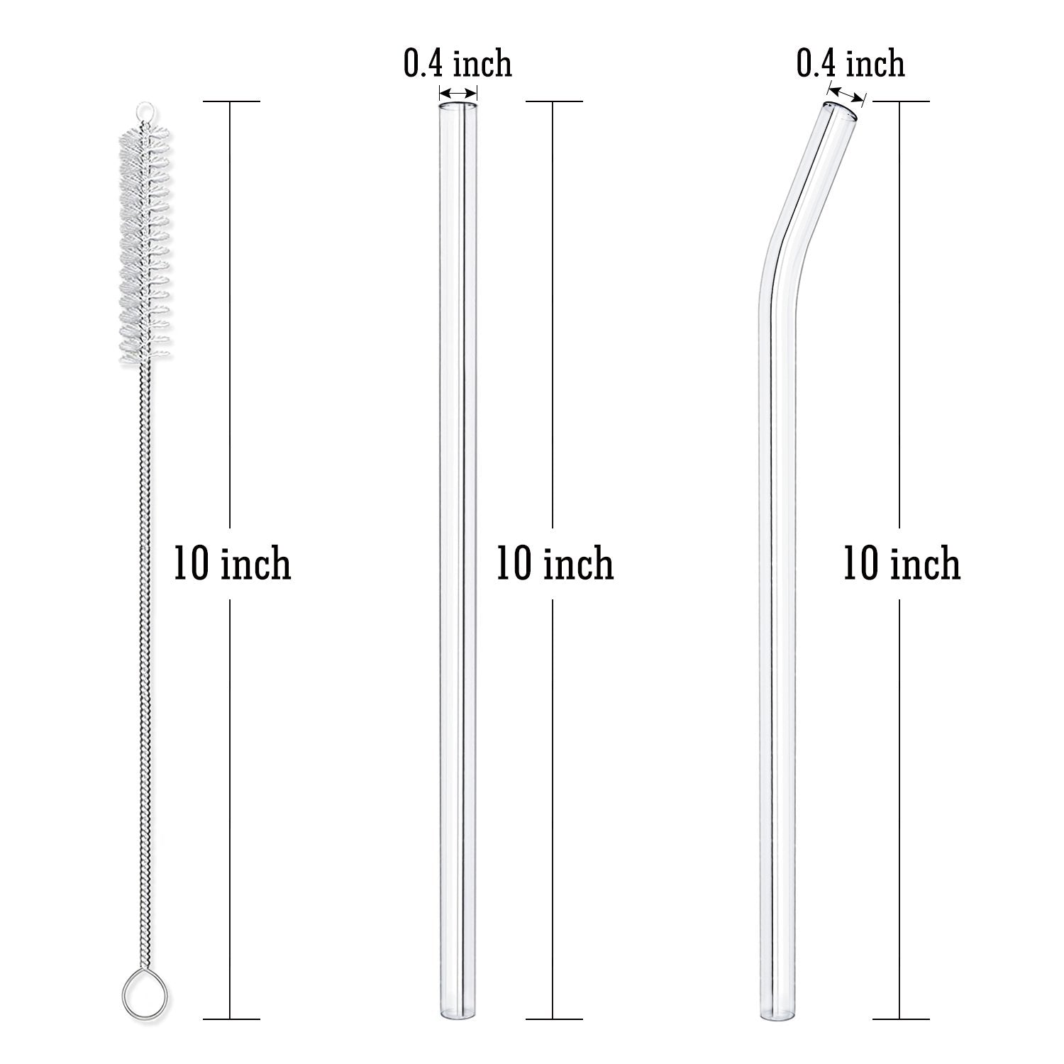 8 Pack Reusable Glass Drinking Straws - 10'' X 10 Mm - Smoothie Straws For Milkshakes, Frozen Drinks, Smoothies, Bubble Tea - En