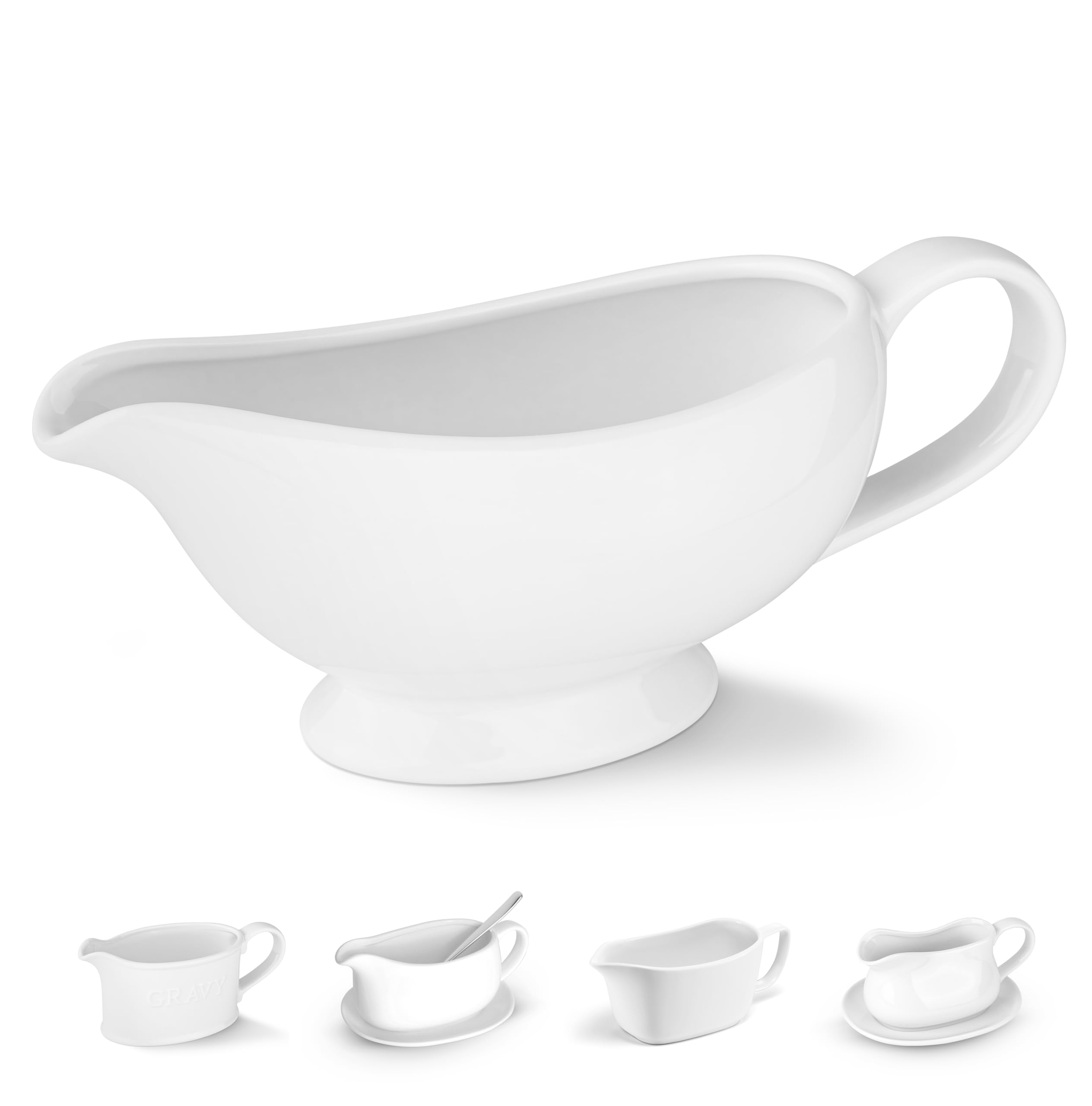 Kook Ceramic Gravy Boat, Serving Dispenser, Porcelain Pitcher for Sauces, Dressings and Creamer, Large Handle, Microwave and Dis