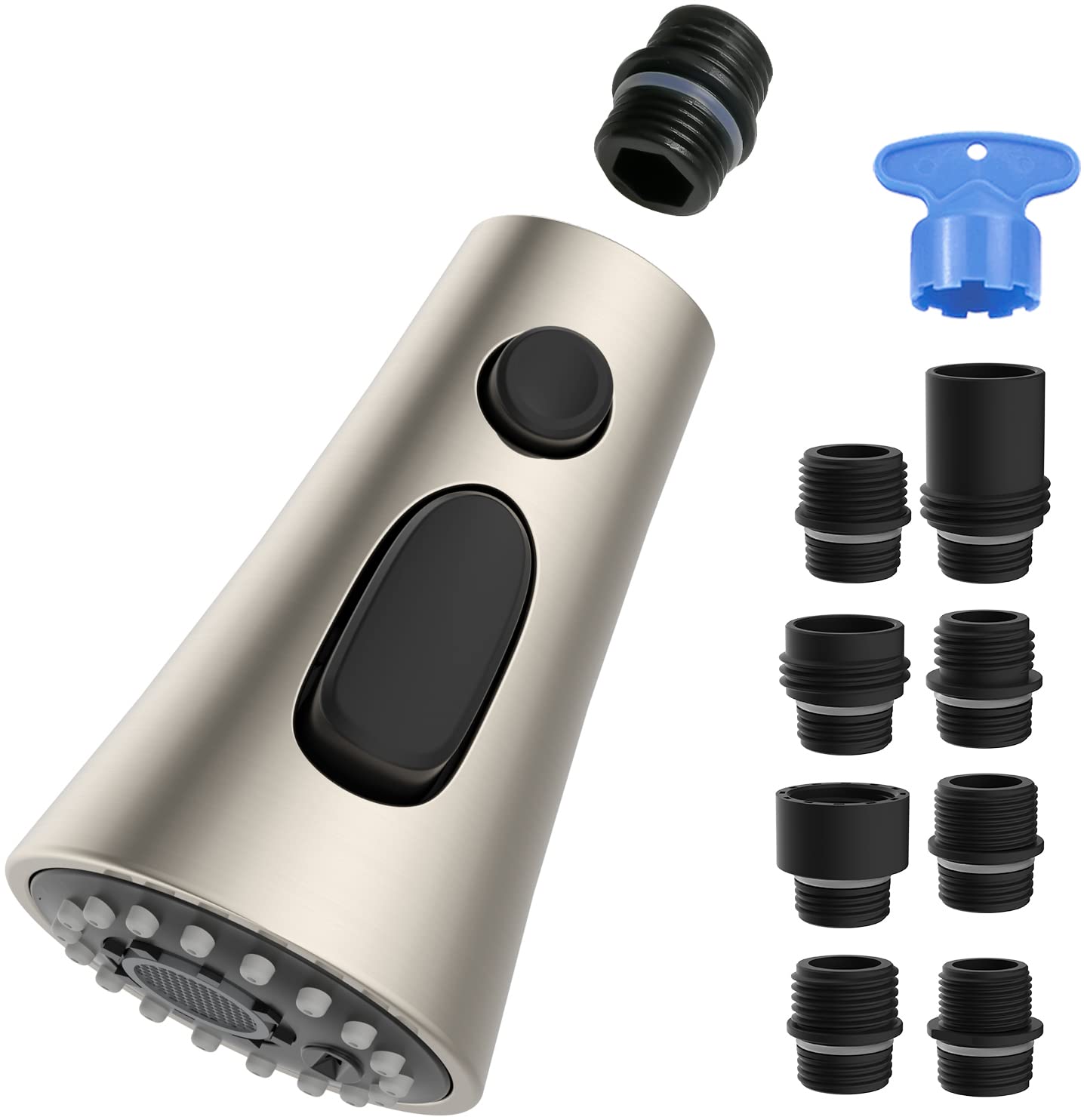 Pull Down Faucet Head Replacement With 9 Adapters Compatible With Moen Delta Faucet Head, 3 Function Kitchen Sink Faucet Sprayer