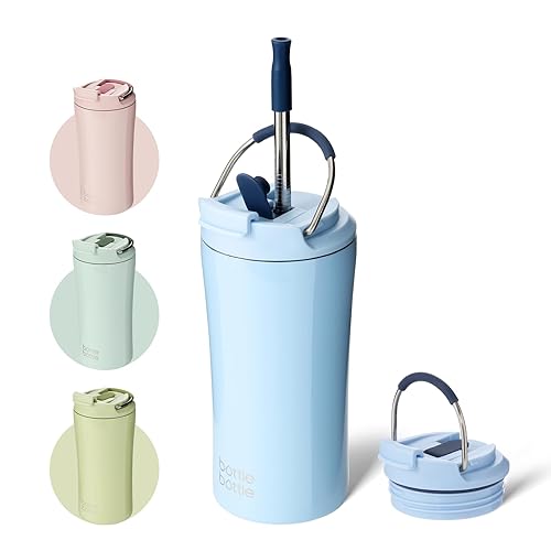 BOTTLE BOTTLE Insulated Coffee Tumblers with Dual-use Lid and Straw Double Walled Iced Travel Coffee Mug for Woman and Man 12oz Stainless Steel Tumbler with Handle(green)